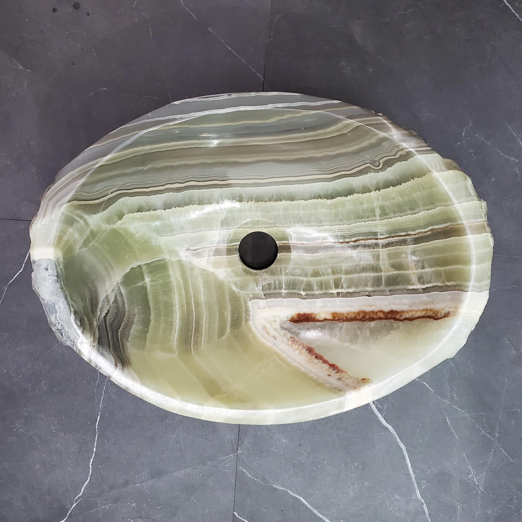 Green Onyx Vessel Sink, 15x11 Inch Natural Stone Countertop Basin, Polished Luxury Vanity Sink, Spa Bathroom Decor Above Counter sink Bathroom Décor beige tan taupe hand basin bowl handmade powder room Home design trends luxury bathroom Marble Onix Rock modern contemporary natural stone sink plumbing fixture Rectangle Vessel Tan Rustic Onyx Vessel Sinks Translucent Polish