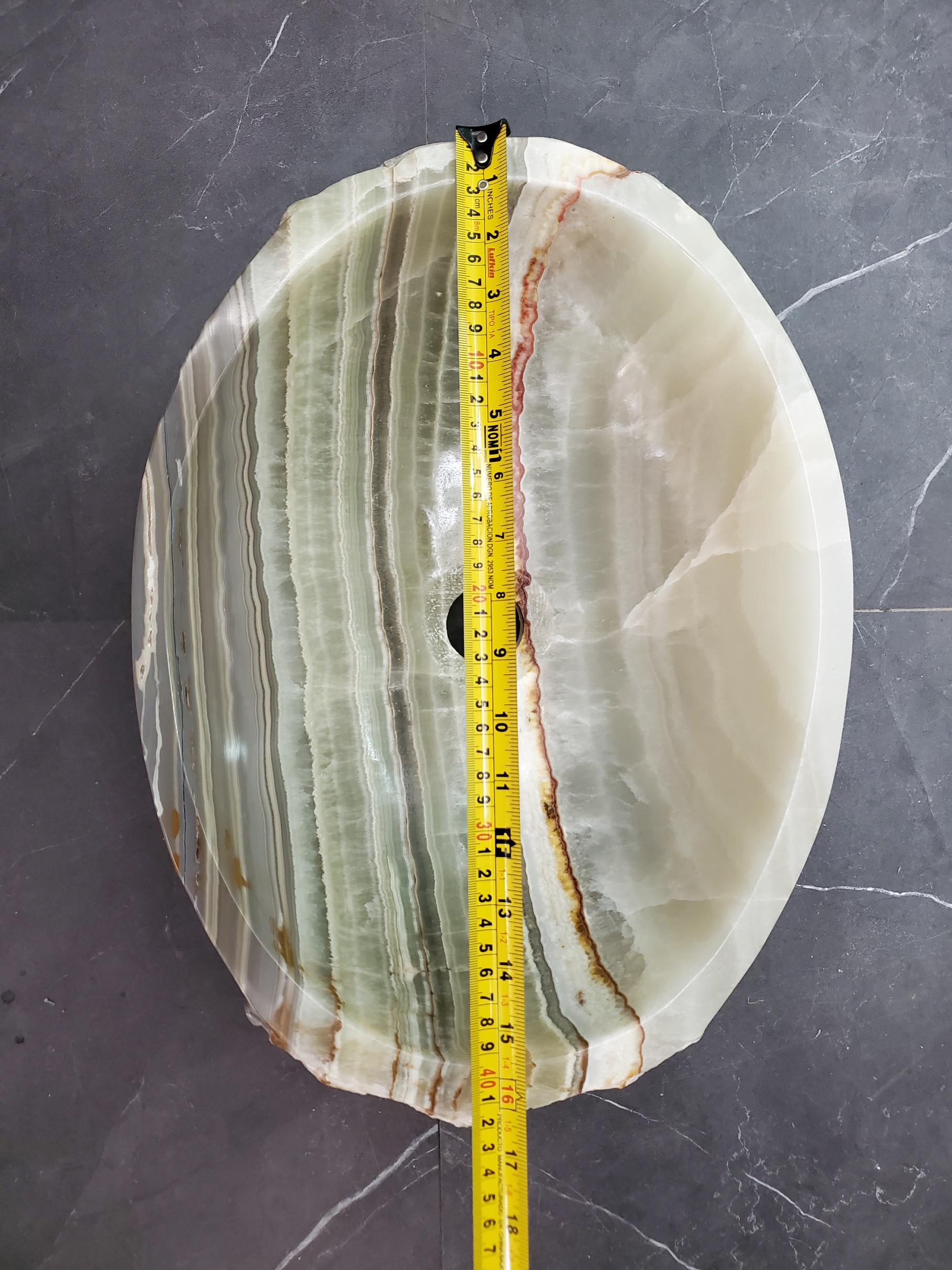 Green Onyx Vessel Sink, Natural Stone Vanity Basin, Polished Bathroom Countertop Sink, Spa Decor 16.5x12.5 Inch Above Counter sink Bathroom Décor beige tan taupe hand basin bowl handmade powder room Home design trends luxury bathroom Marble Onix Rock modern contemporary natural stone sink plumbing fixture Rectangle Vessel Tan Rustic Onyx Vessel Sinks Translucent Polish