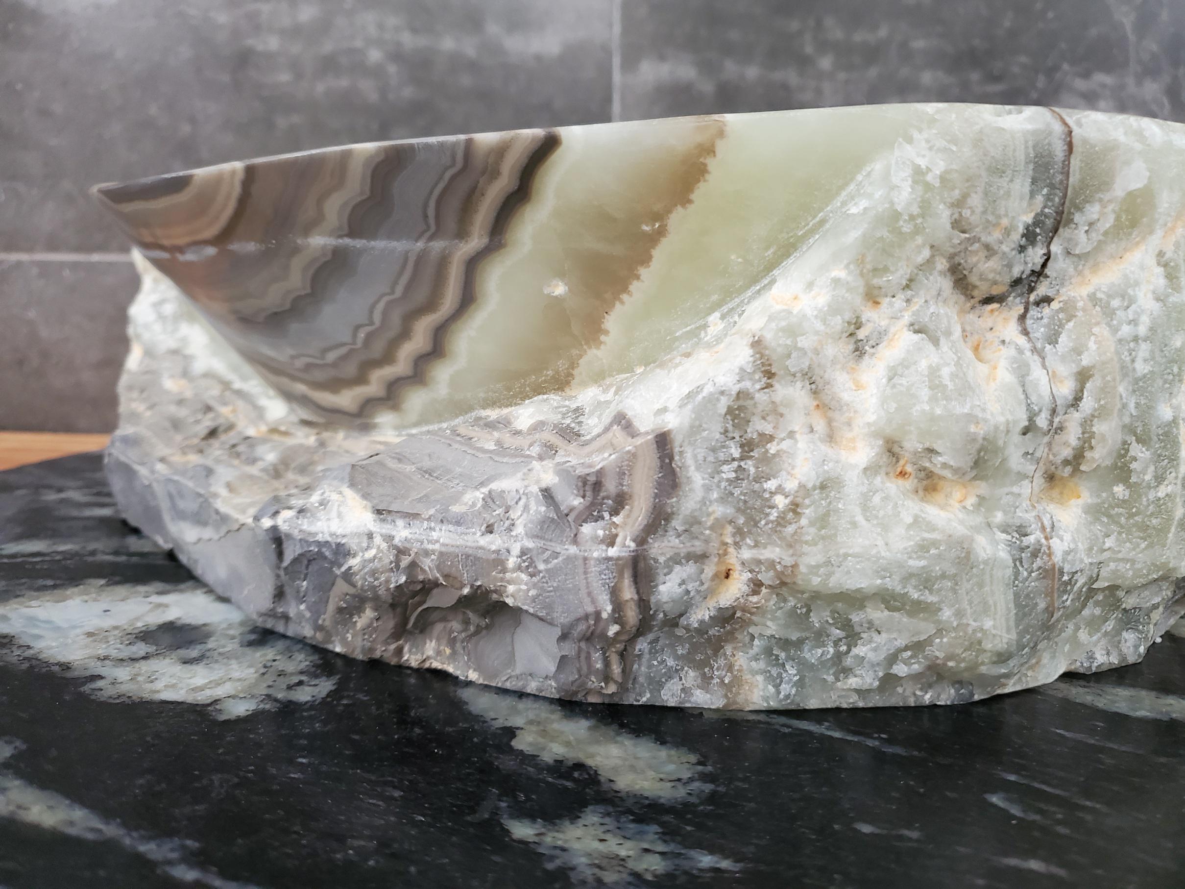 Green Onyx Vessel Sink, 16.5x12.5 Inch Natural Stone Countertop Basin, Polished Luxury Vanity Sink, Spa Bathroom Decor Above Counter sink Bathroom Décor beige tan taupe hand basin bowl handmade powder room Home design trends luxury bathroom Marble Onix Rock modern contemporary natural stone sink plumbing fixture Rectangle Vessel Tan Rustic Onyx Vessel Sinks Translucent Polish