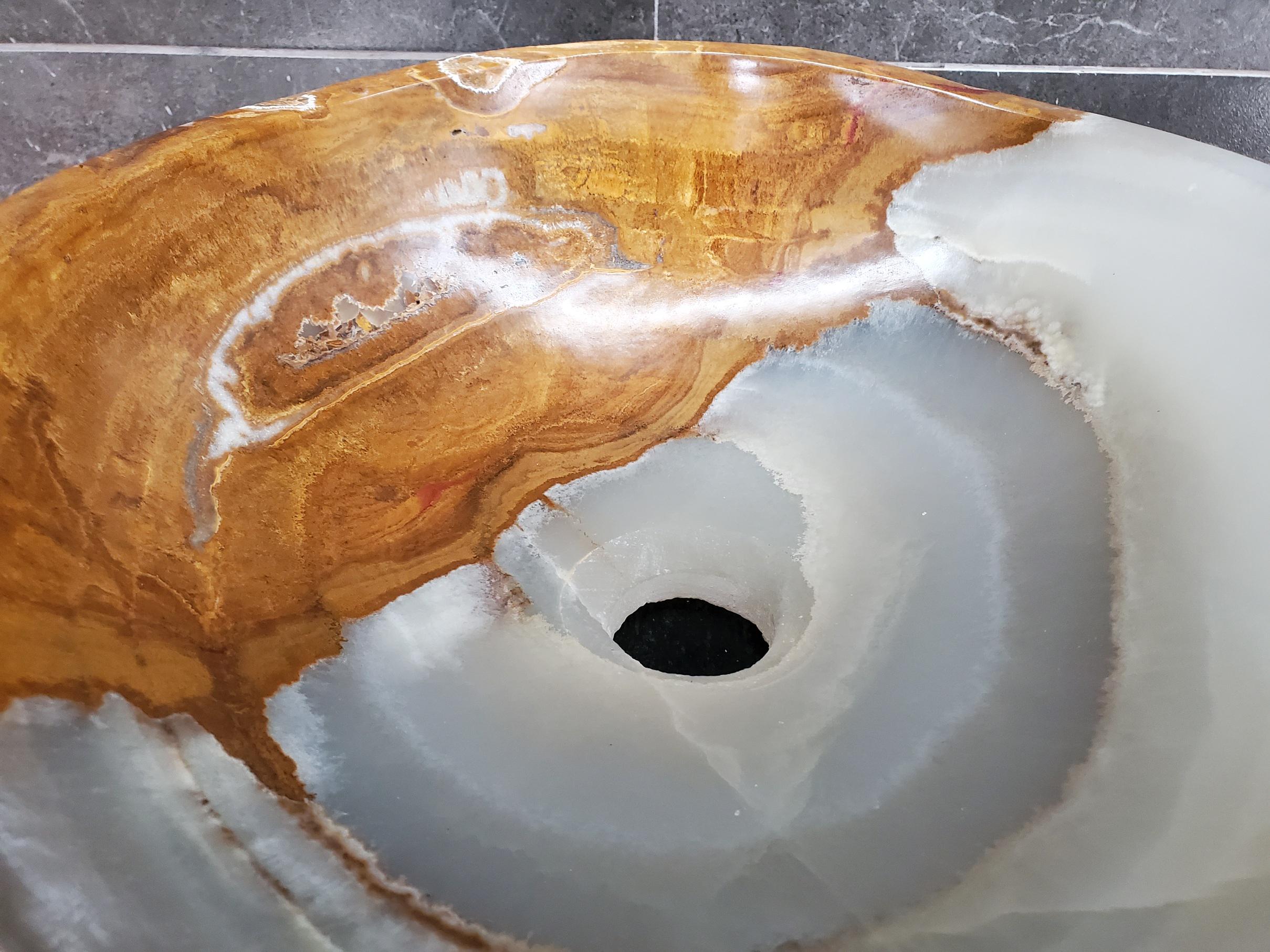 Green Onyx Vessel Sink, Natural Stone Vanity Basin, Polished Bathroom Countertop Sink, Spa Decor 17x13 Inch Above Counter sink Bathroom Décor beige tan taupe hand basin bowl handmade powder room Home design trends luxury bathroom Marble Onix Rock modern contemporary natural stone sink plumbing fixture Rectangle Vessel Tan Rustic Onyx Vessel Sinks Translucent Polish