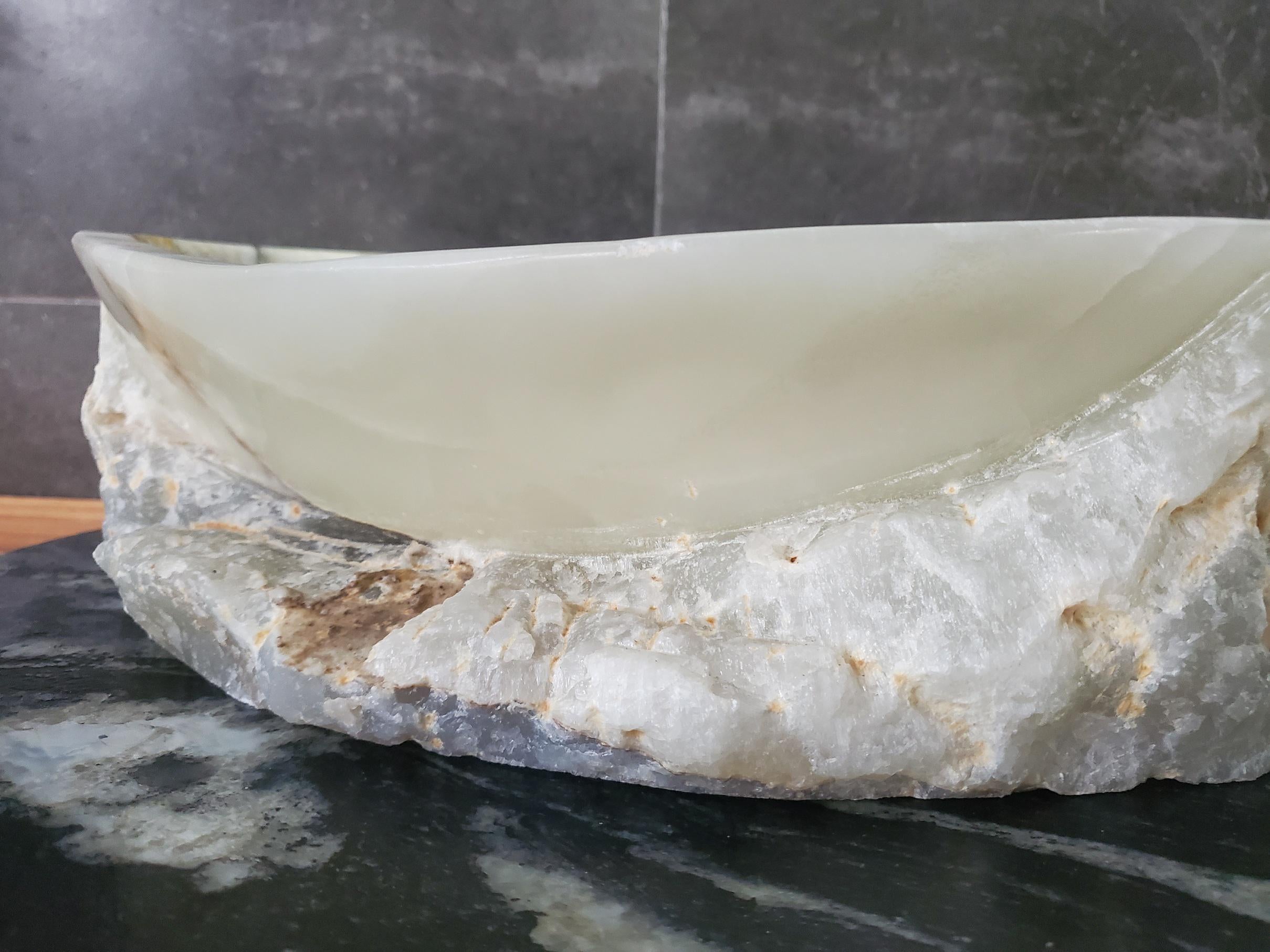 Green Onyx Vessel Sink – Oval Natural Stone Countertop Sink, Polished Vanity Basin, Luxury Spa Bathroom Decor 16.5x12.5 Inch Above Counter sink Bathroom Décor beige tan taupe hand basin bowl handmade powder room Home design trends luxury bathroom Marble Onix Rock modern contemporary natural stone sink plumbing fixture Rectangle Vessel Tan Rustic Onyx Vessel Sinks Translucent Polish