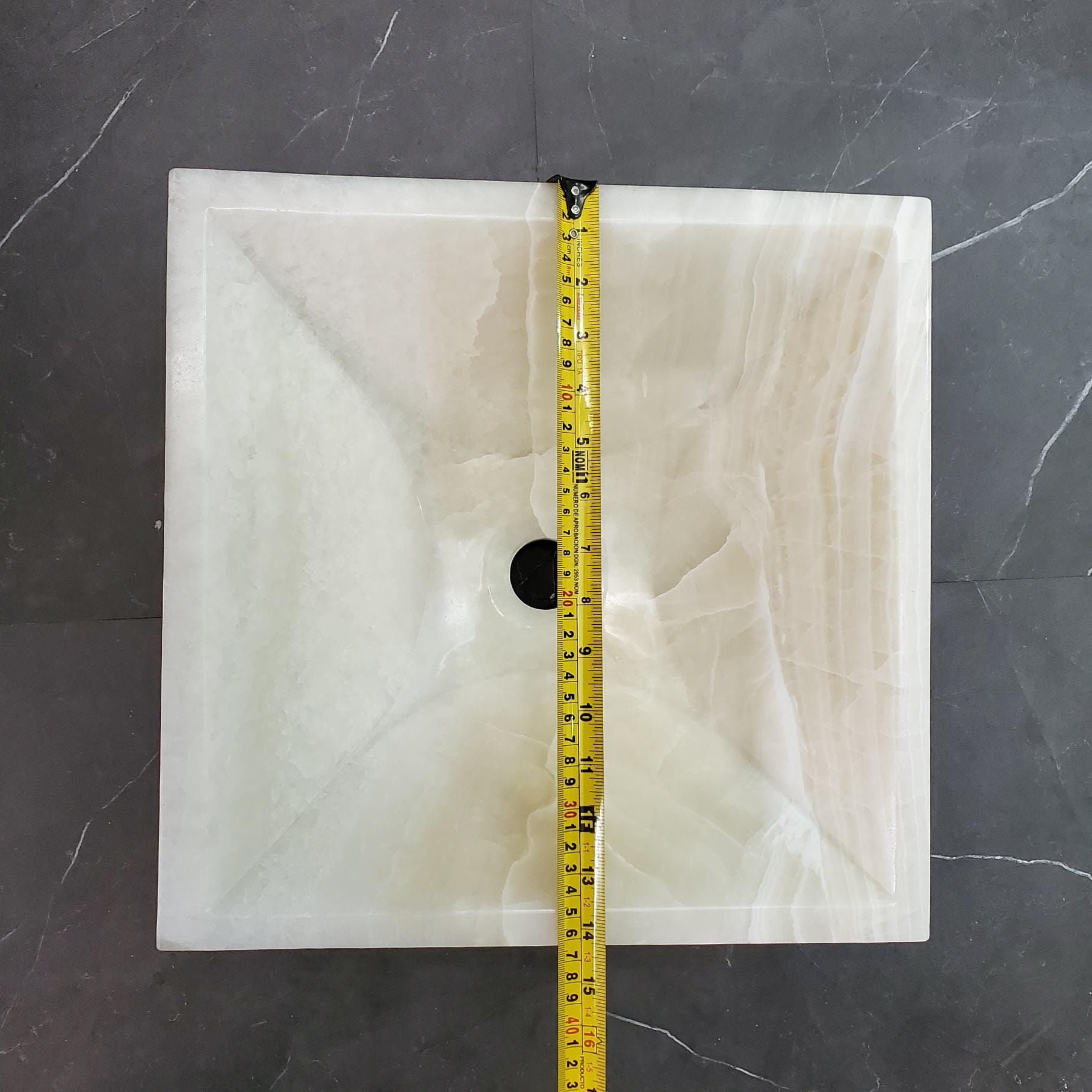 White Onyx Marble Vessel Sink, 14.3x14.3 Inch Natural Stone Countertop Basin, Polished Luxury Vanity Sink, Spa Bathroom Decor Above Counter sink Bathroom Décor beige tan taupe hand basin bowl handmade powder room Home design trends luxury bathroom Marble Onix Rock modern contemporary natural stone sink plumbing fixture Polished Onyx Sinks Rectangle Vessel Tan Translucent Polish
