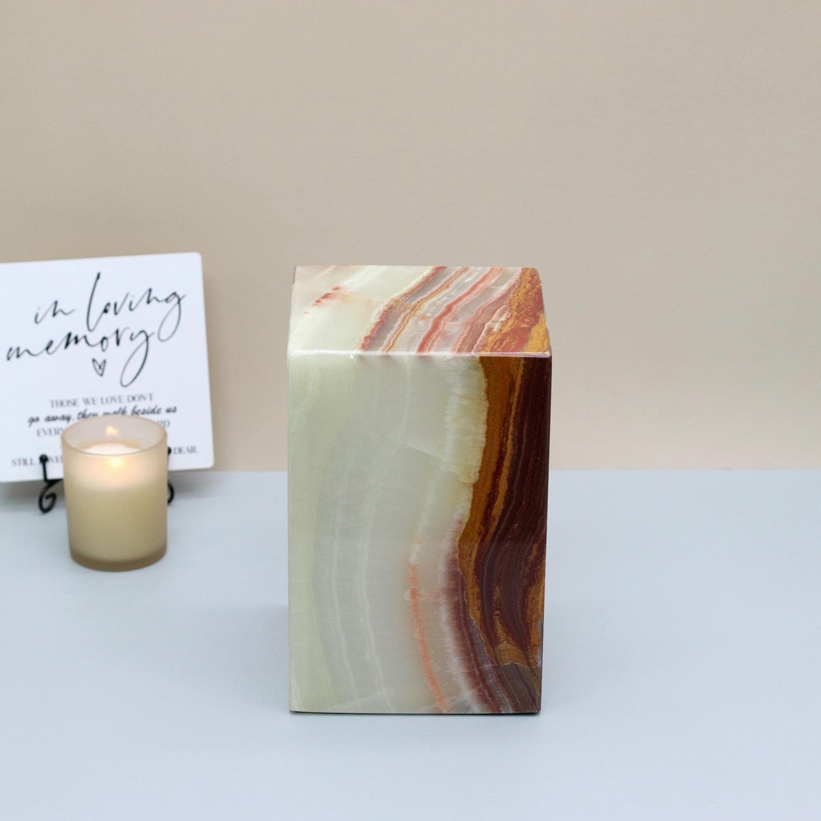 UR_09F Green Onyx Stone Cremation Urn for Ashes - 120 cu in | Handcrafted Stone Memorial