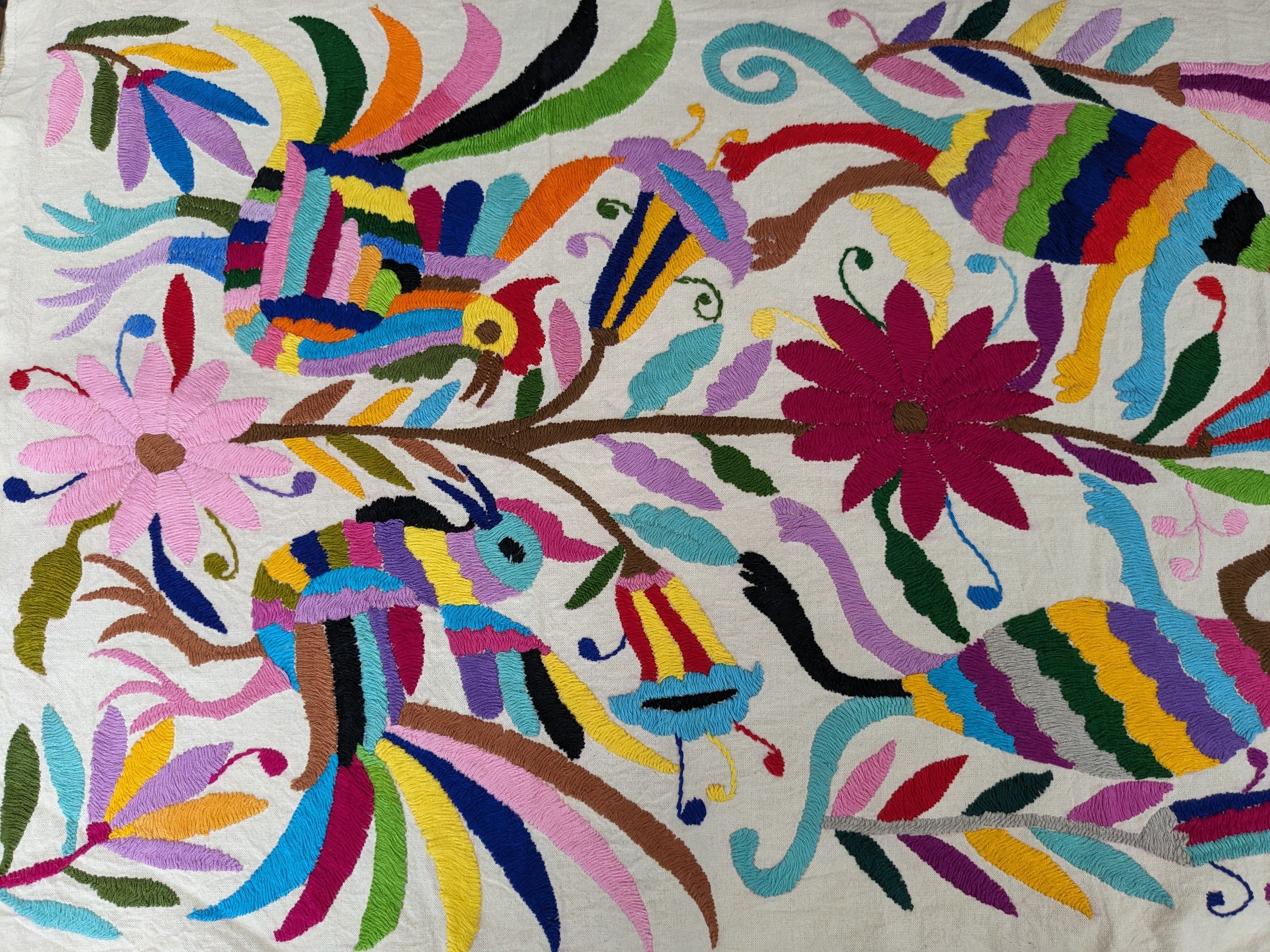 Tenango Otomi Table Runner, Authentic Mexican Hand Embroidered Textile Art Tenango Decor Kitchen & Dining Table Runners