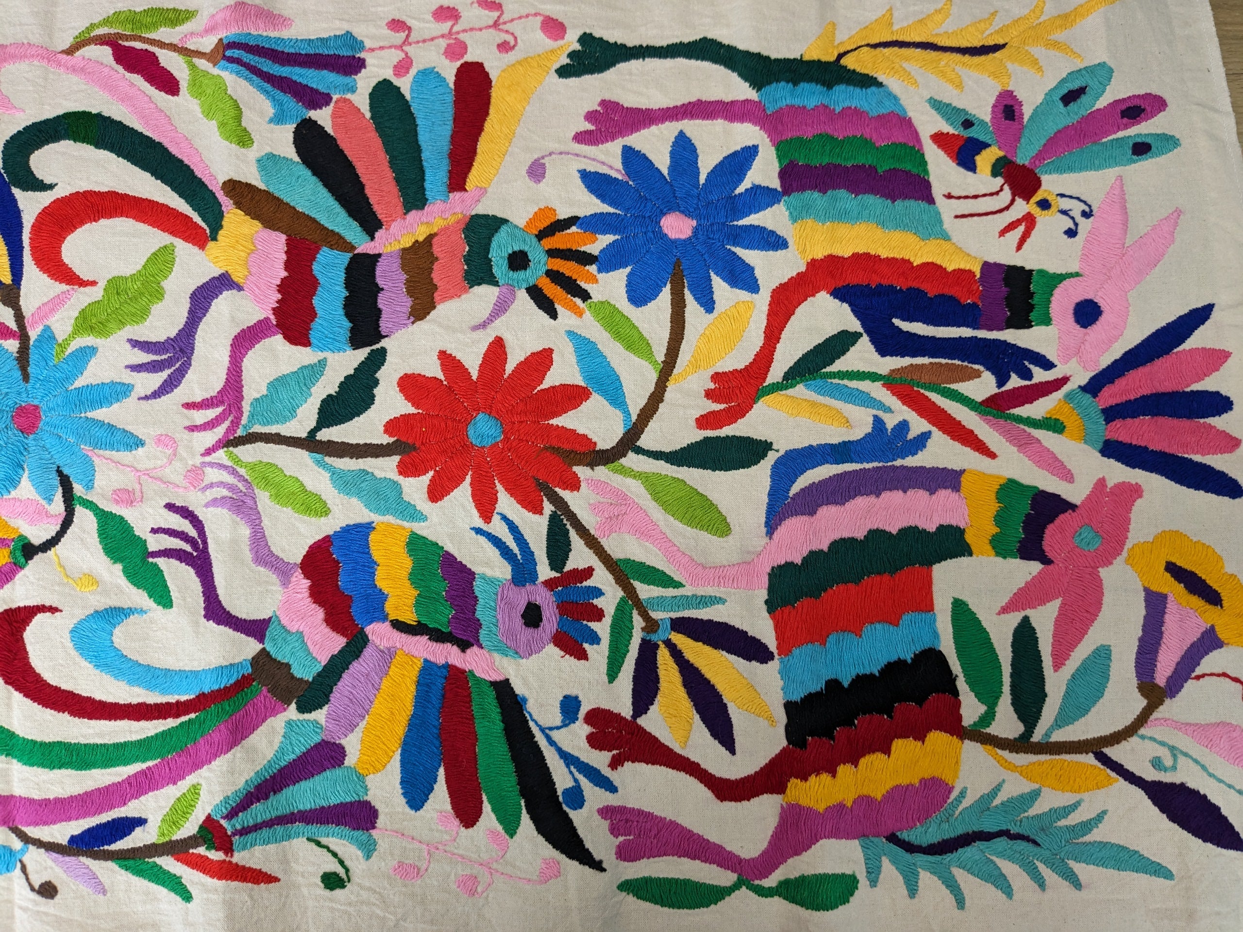 Tenango Otomi Table Runner, Authentic Mexican Hand Embroidered Textile Art Tenango Decor Kitchen & Dining Table Runners