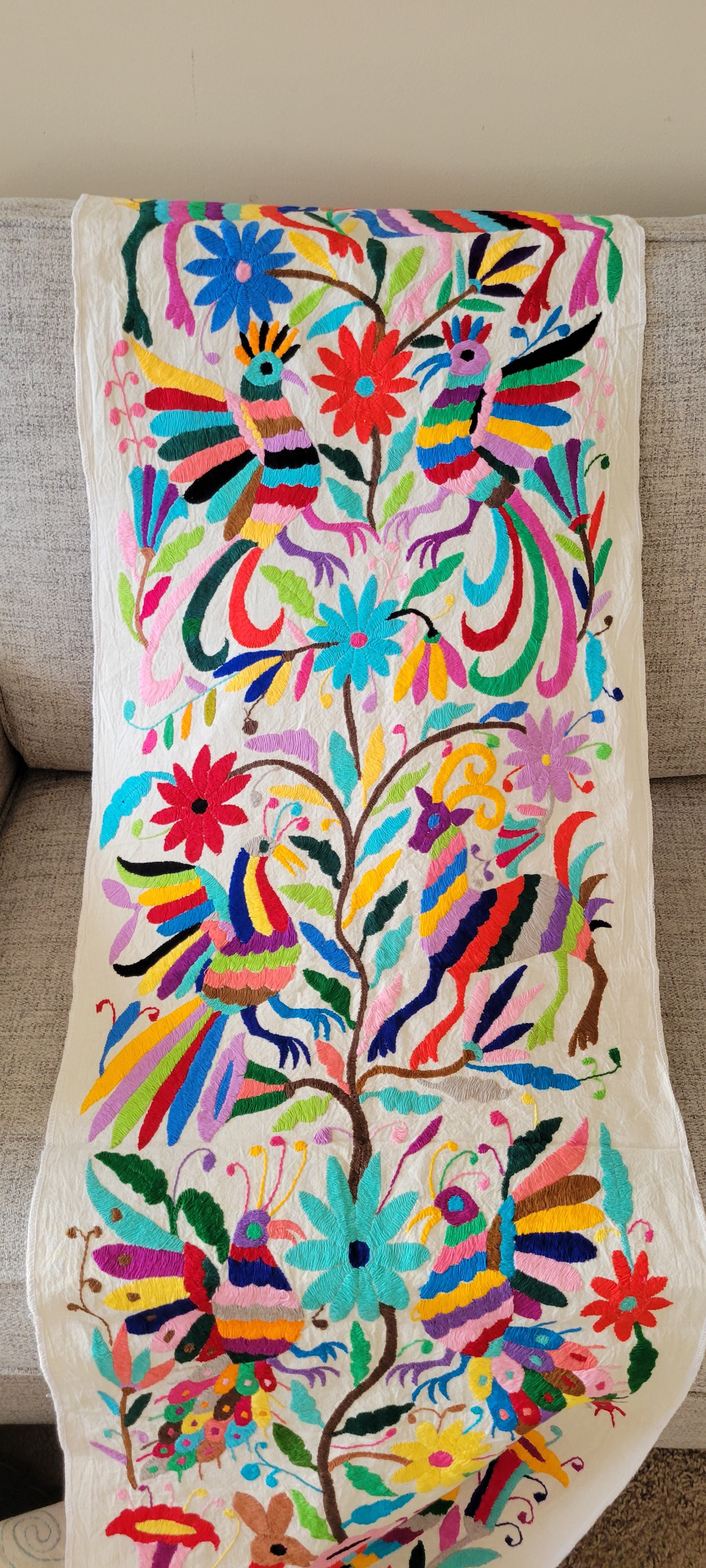Authentic Multicolor Mexican Embroidery Table Runner. Handmade in Mexico. We package and ship from the USA. Buy now at www.felipeandgrace.com. 