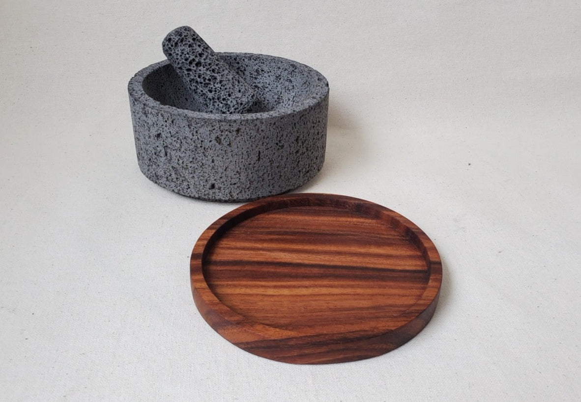Wood Base Bowl & Pestle - Lava Stone - 8 Inch Molcajete Accessories Kitchen & Dining Molcajete