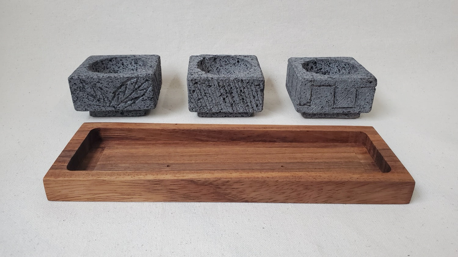 Triplet Wood Base Bowls - Lava Stone - ? Inch Molcajete Accessories Kitchen & Dining Molcajete