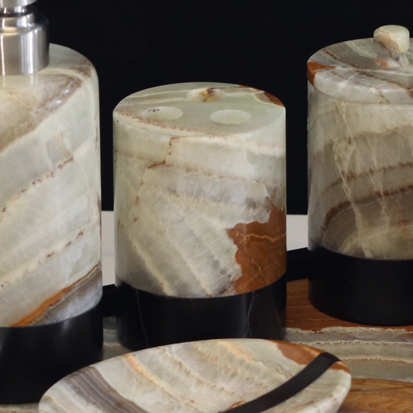 Green and Black Onyx Toothbrush Holder, Stone Bathroom Accessory