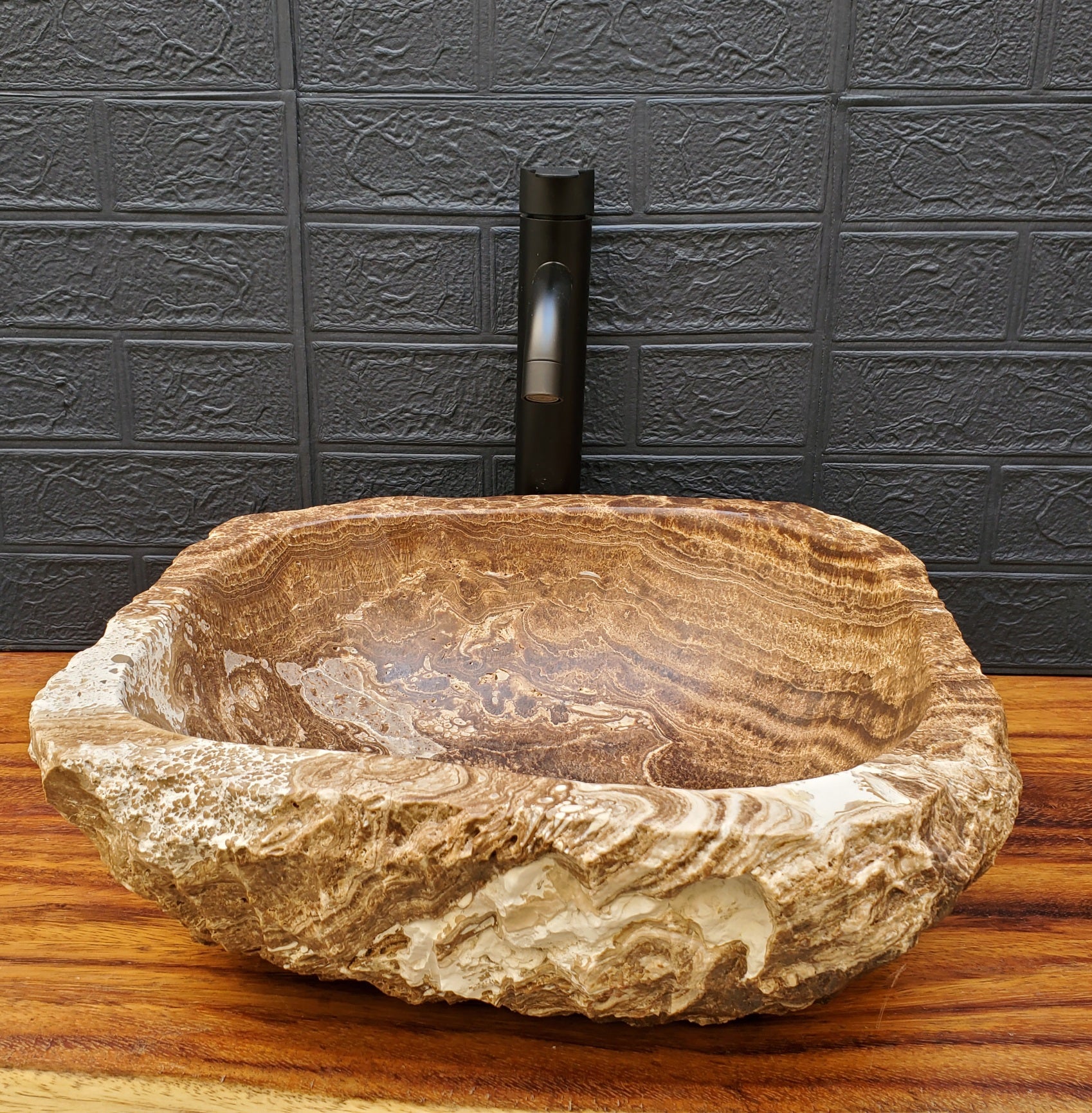 Square small onyx stone vessel sink. Handmade in Mexico. Hand finished and ships from the USA. Buy now at www.felipeandgrace.com. 
