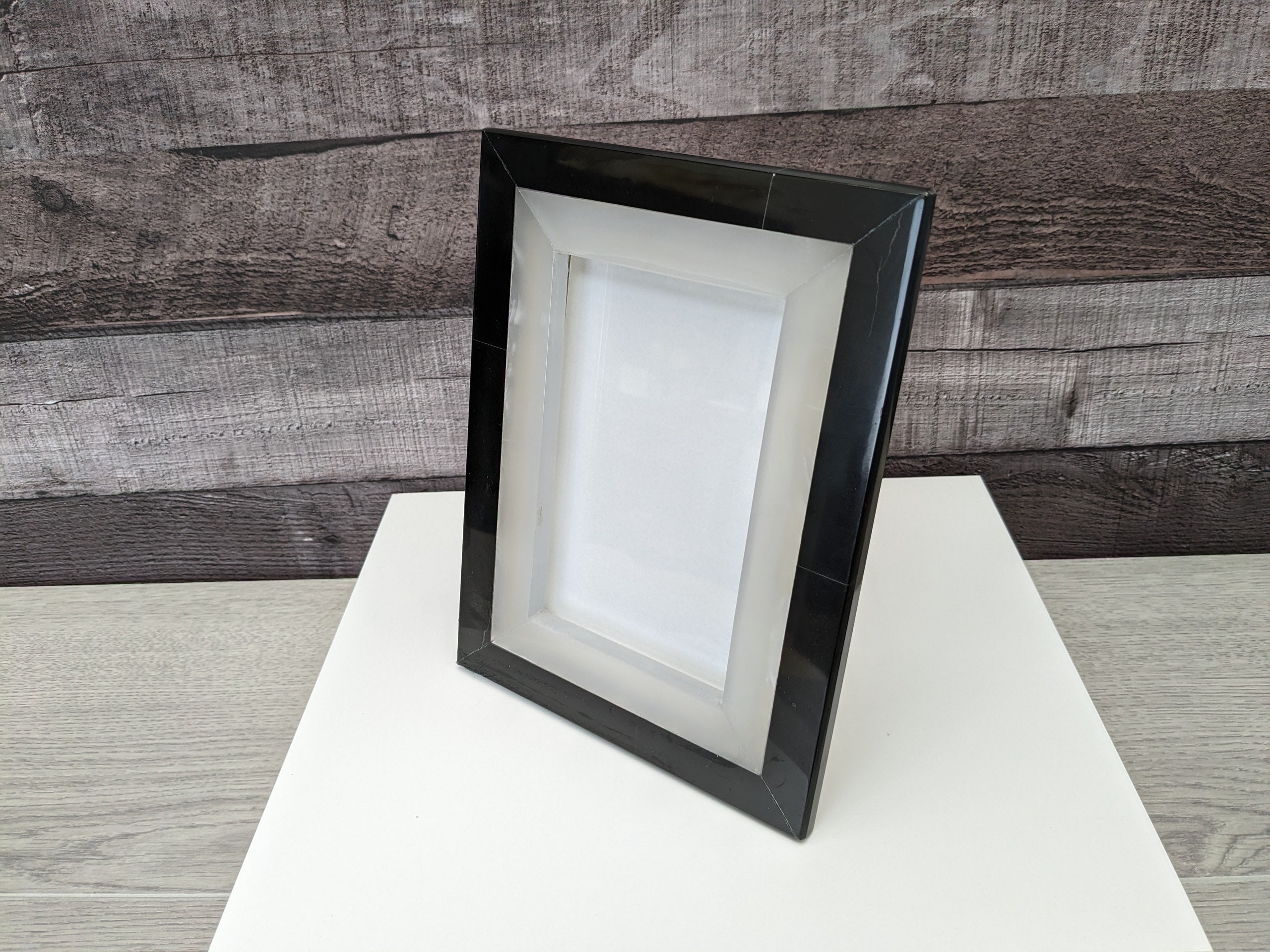 Black and Beige Onyx Photo Frame, Stone Artwork Holder, Picture Display Picture Frames Accessories Decor Frames Home
