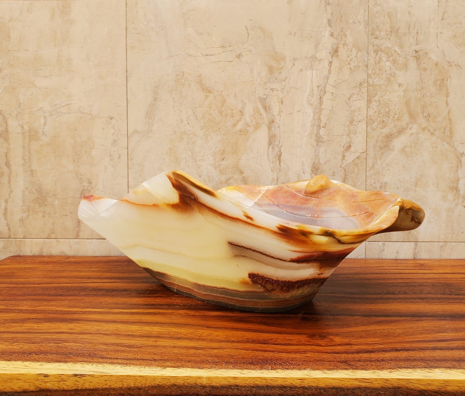 S16_10 Green, Black, and Brown Onyx Vessel Leaf Sink