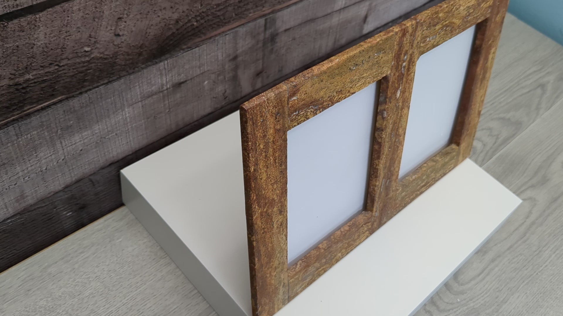 Brown Travertine Stone Double Frame. Handmade in Mexico. We package and ship from the USA. Buy now at www.felipeandgrace.com. 
