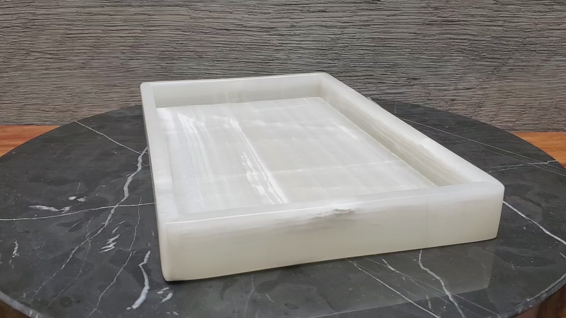 White Onyx Tray for Washcloths, Trinkets, Jewelry, and Accessories. Modern or Traditional Interior Design Elements. Buy Now at www.felipeandgrace.com.
