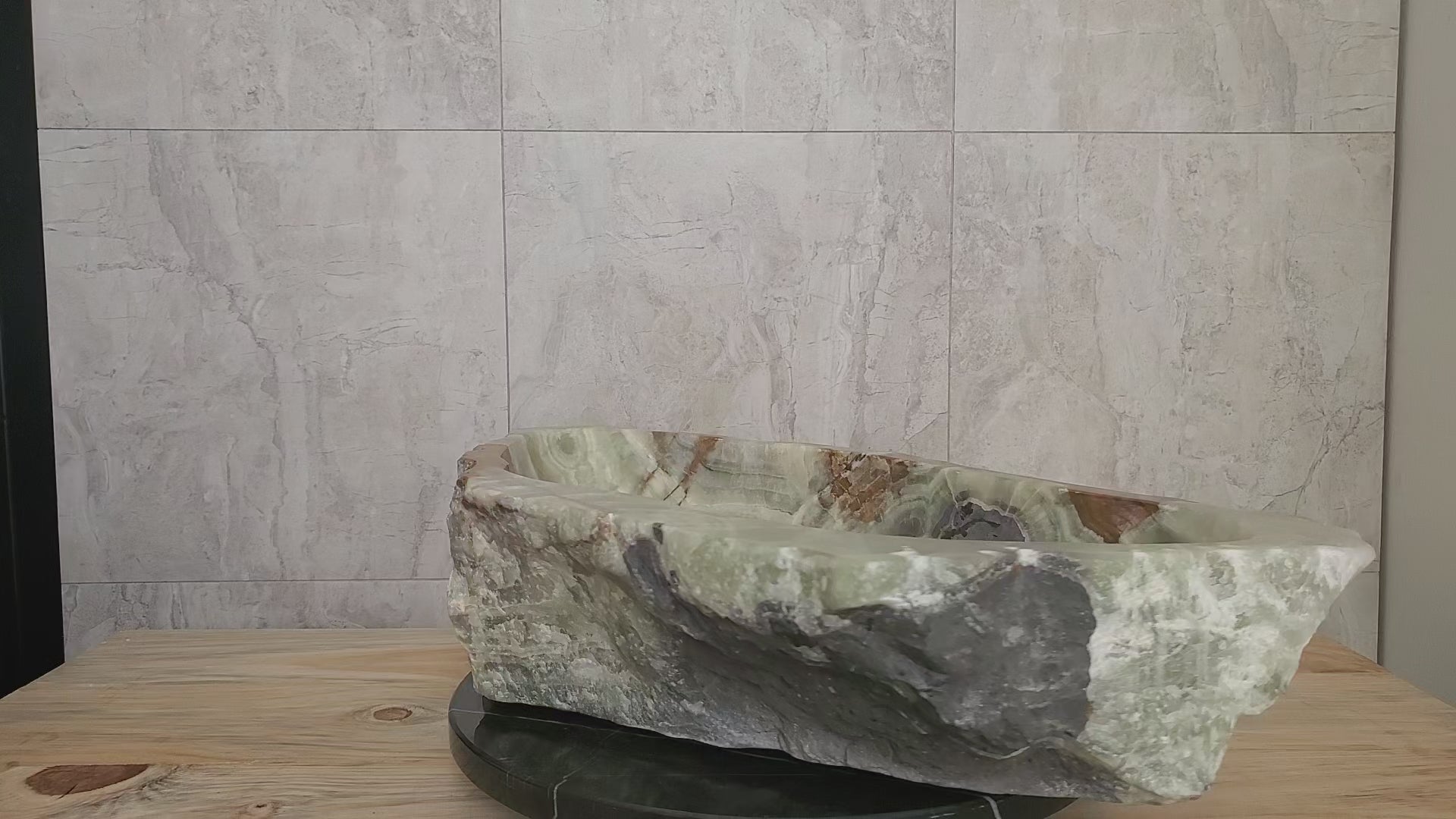 Green Onyx Stone Bathroom Vessel Sink. Epoxy Sealant is available with fast shipping. Standard drain size. A beautiful work of art. Handmade. Buy Now at www.felipeandgrace.com.