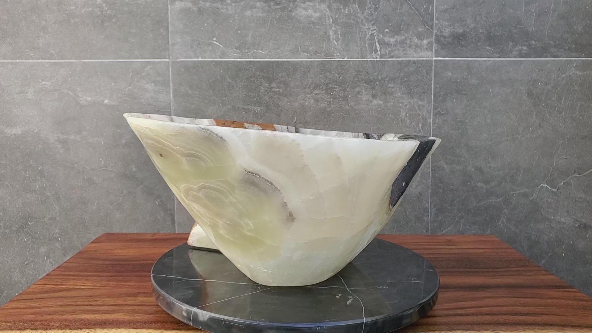Green, Brown, and Black Onyx Vessel Sink. Handmade in Mexico. Hand Finished and Ships from The USA. Buy now at www.felipeandgrace.com.