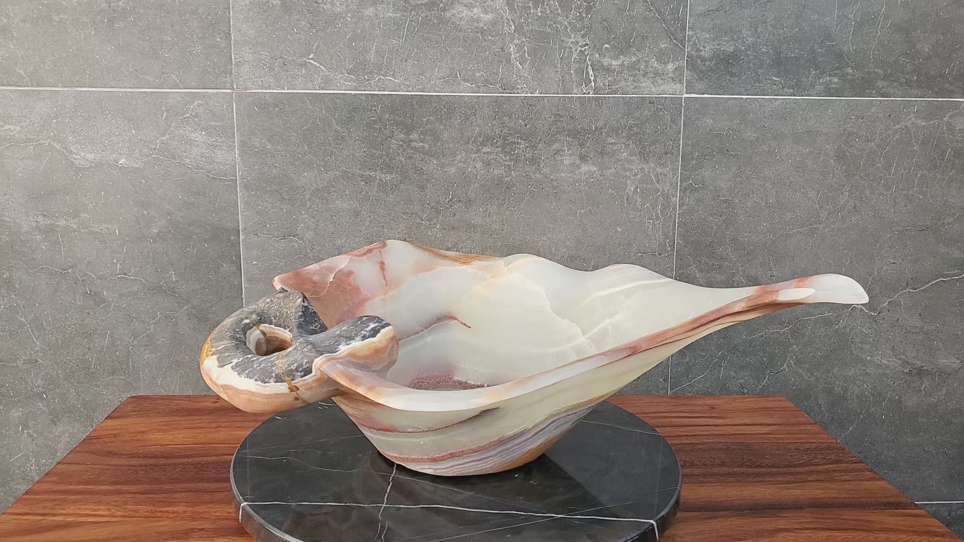 Green, Brown, and Black Onyx Vessel Sink. Handmade in Mexico. Hand Finished and Ships from The USA. Buy now at www.felipeandgrace.com. 