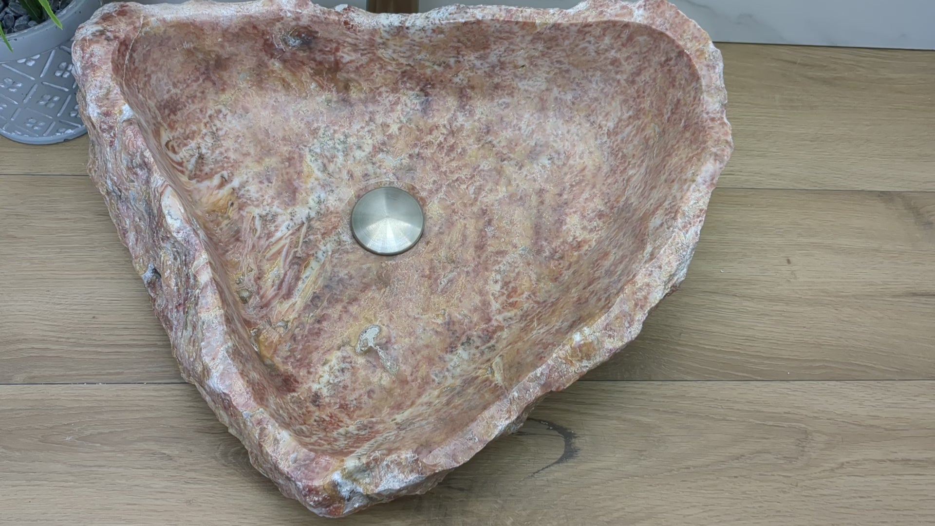 Pink and Tan Onyx Vessel Sink. Handmade in Mexico. We hand finish, package, and ship from the USA. Buy now at www.felipeandgrace.com. 