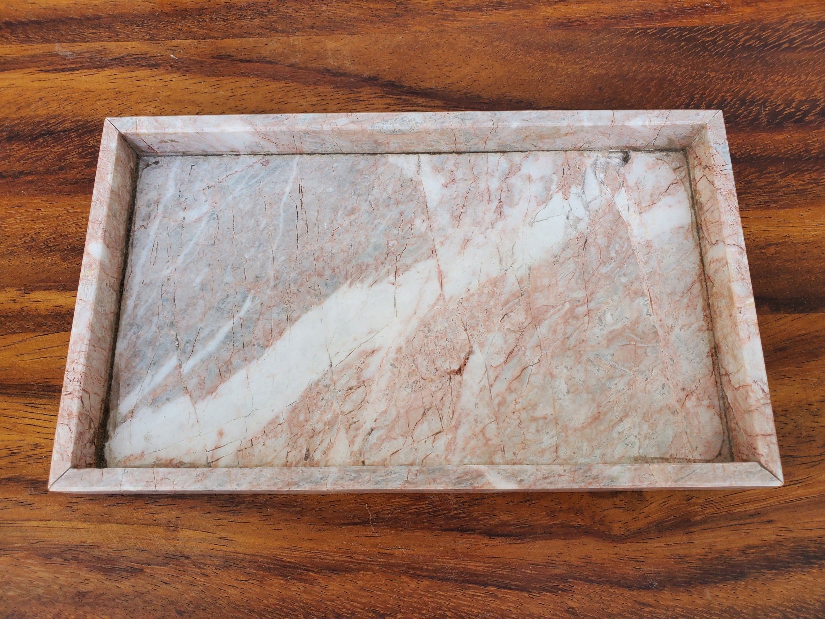 Rose Pink Marble Tray with White Veining. Each tray is one of a kind. Handmade in Mexico. Ships from the USA. Buy now at www.felipeandgrace.com.