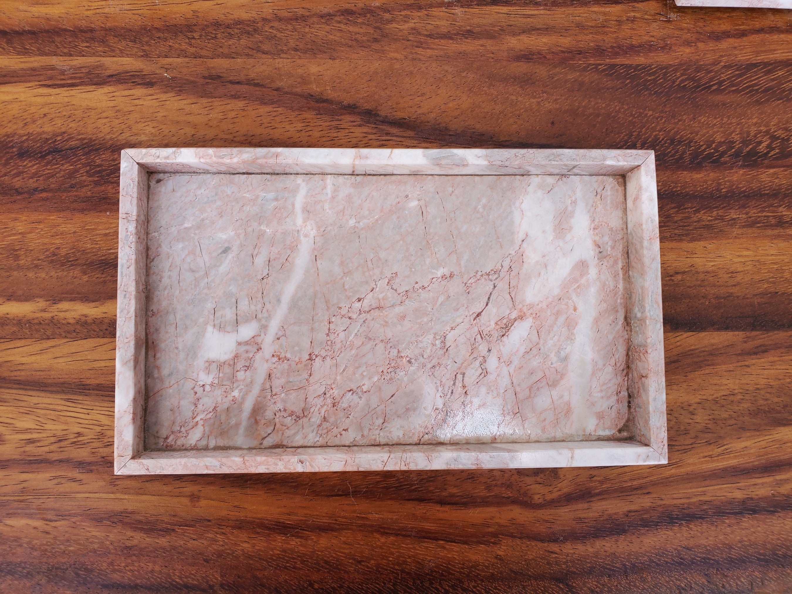 Rose Pink Marble Tray with White Veining. Each tray is one of a kind. Handmade in Mexico. Ships from the USA. Buy now at www.felipeandgrace.com.
