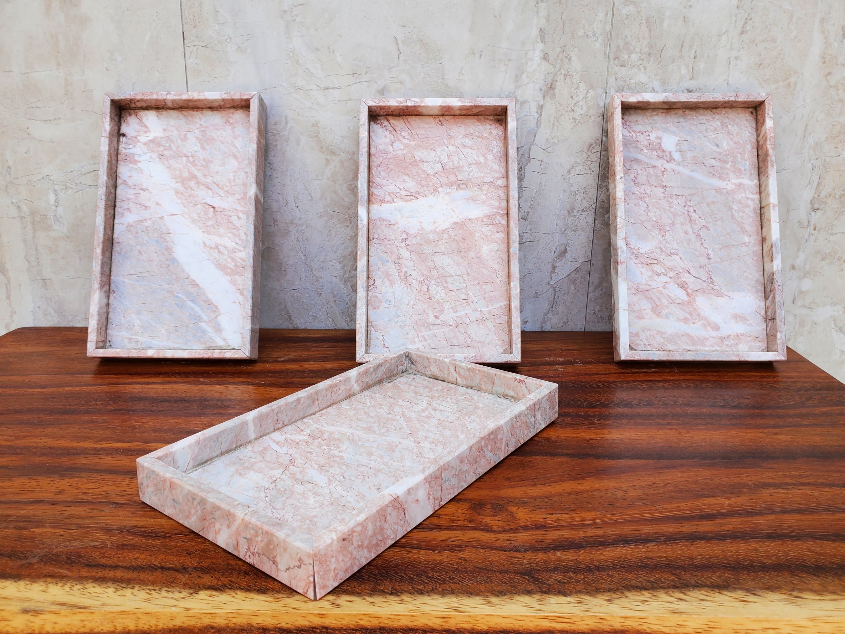 Rose Pink Marble Tray with White Veining. Each tray is one of a kind. Handmade in Mexico. Ships from the USA. Buy now at www.felipeandgrace.com.