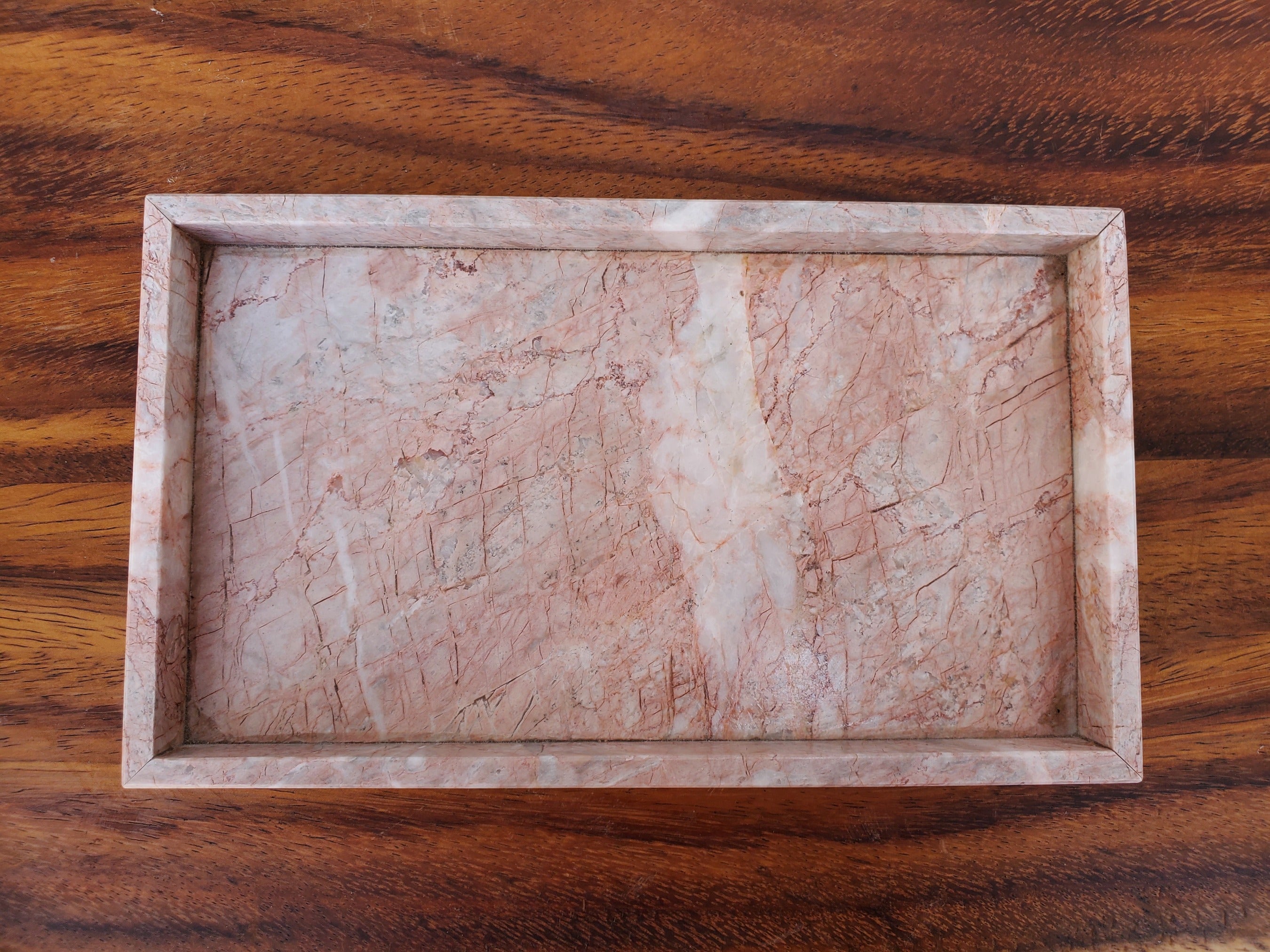 Rose Pink Marble Tray with White Veining. Each tray is one of a kind. Handmade in Mexico. Ships from the USA. Buy now at www.felipeandgrace.com.