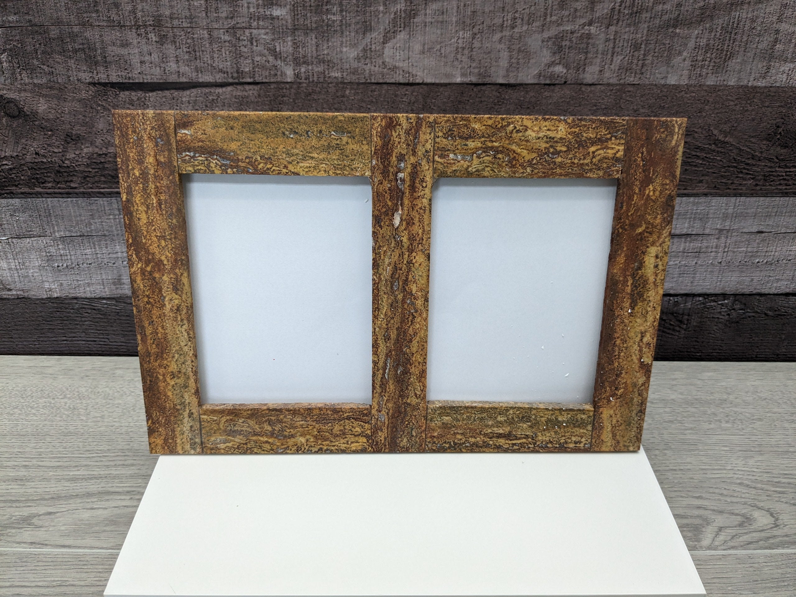 Brown Travertine Stone Double Frame. Handmade in Mexico. We package and ship from the USA. Buy now at www.felipeandgrace.com. 
