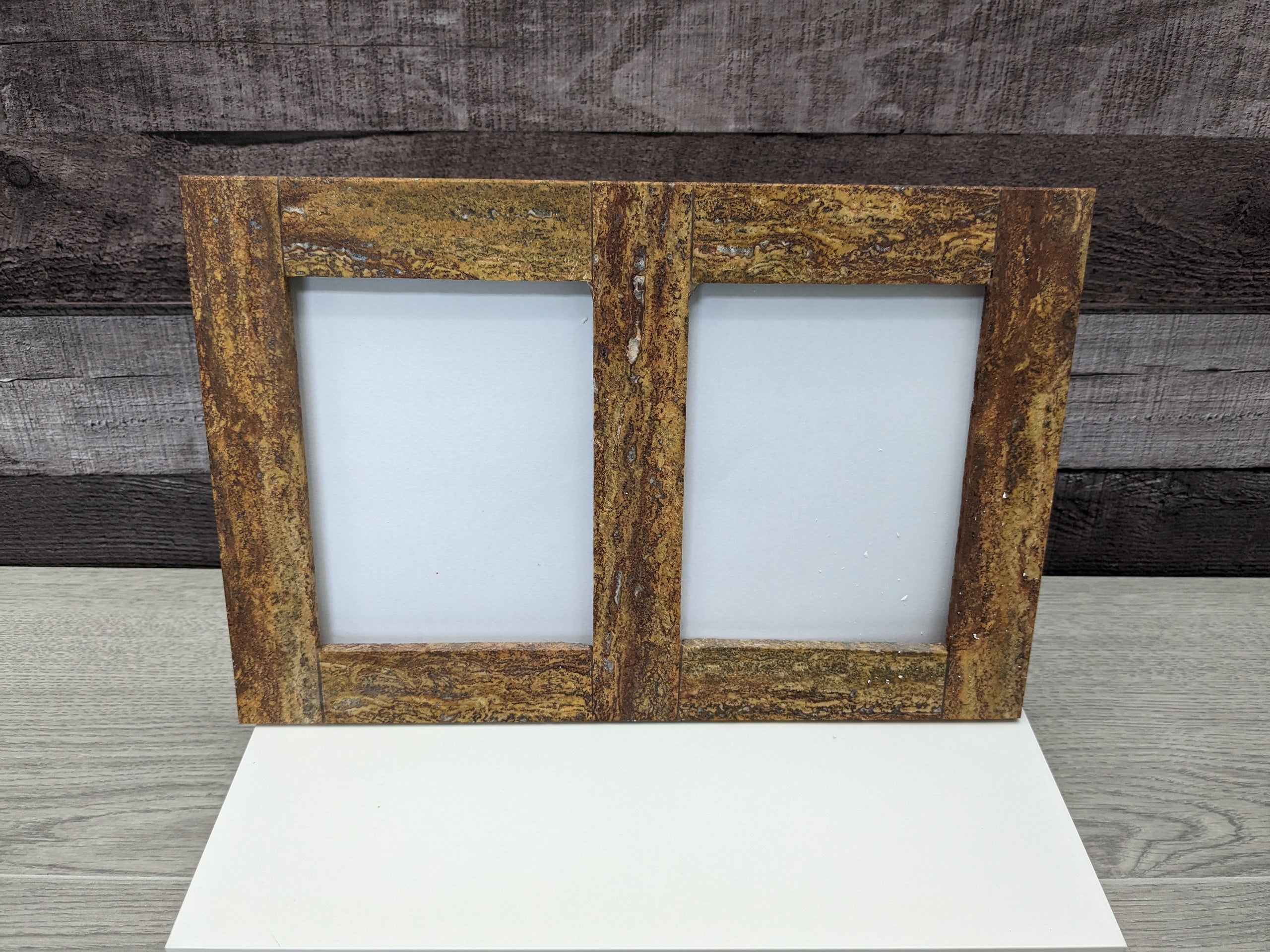 Brown Travertine Double Photo Frame, Stone Artwork Holder, Picture Display Picture Frames Accessories Decor Frames Home