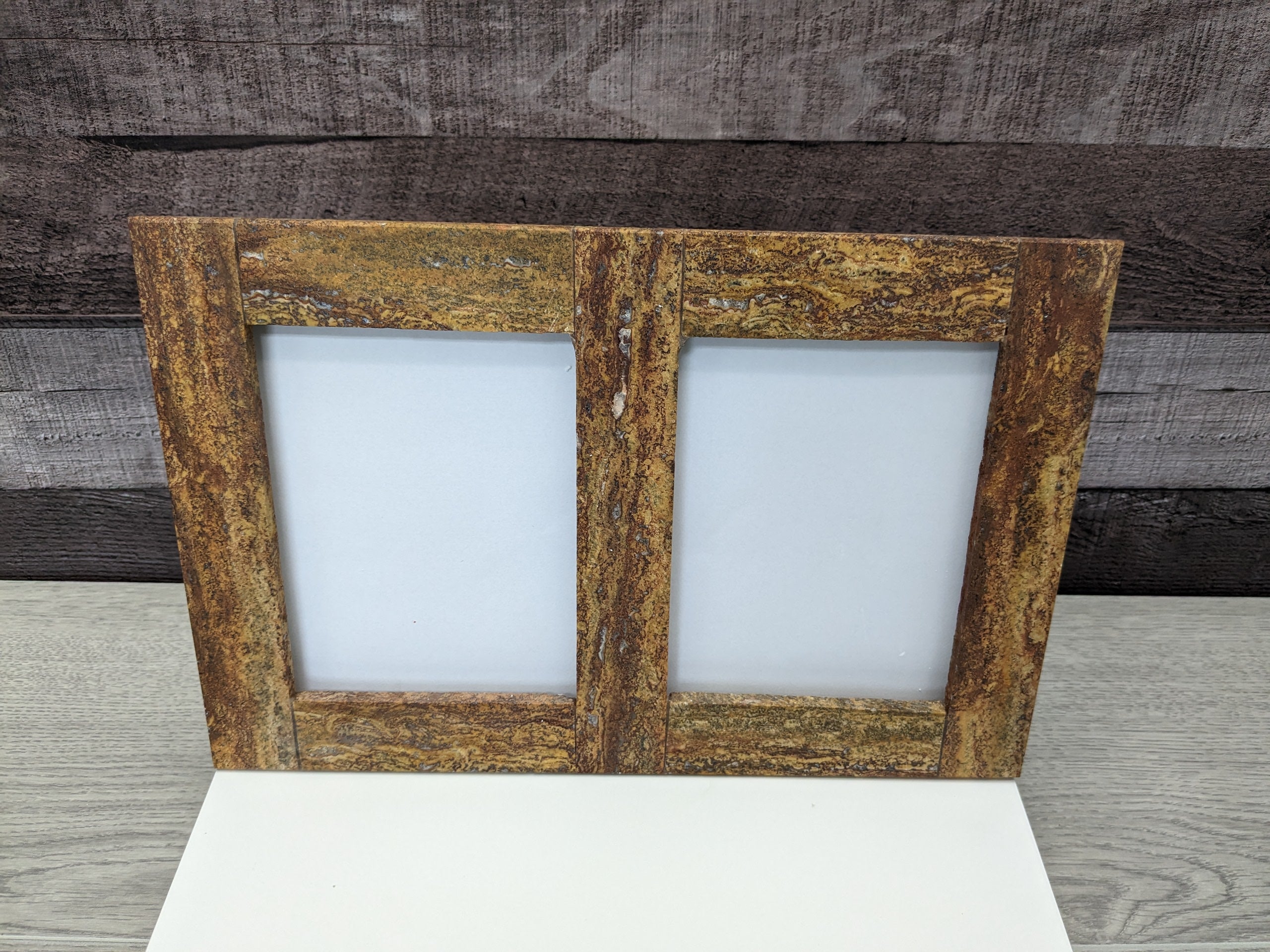 Brown Travertine Stone Double Frame. Handmade in Mexico. We package and ship from the USA. Buy now at www.felipeandgrace.com. 