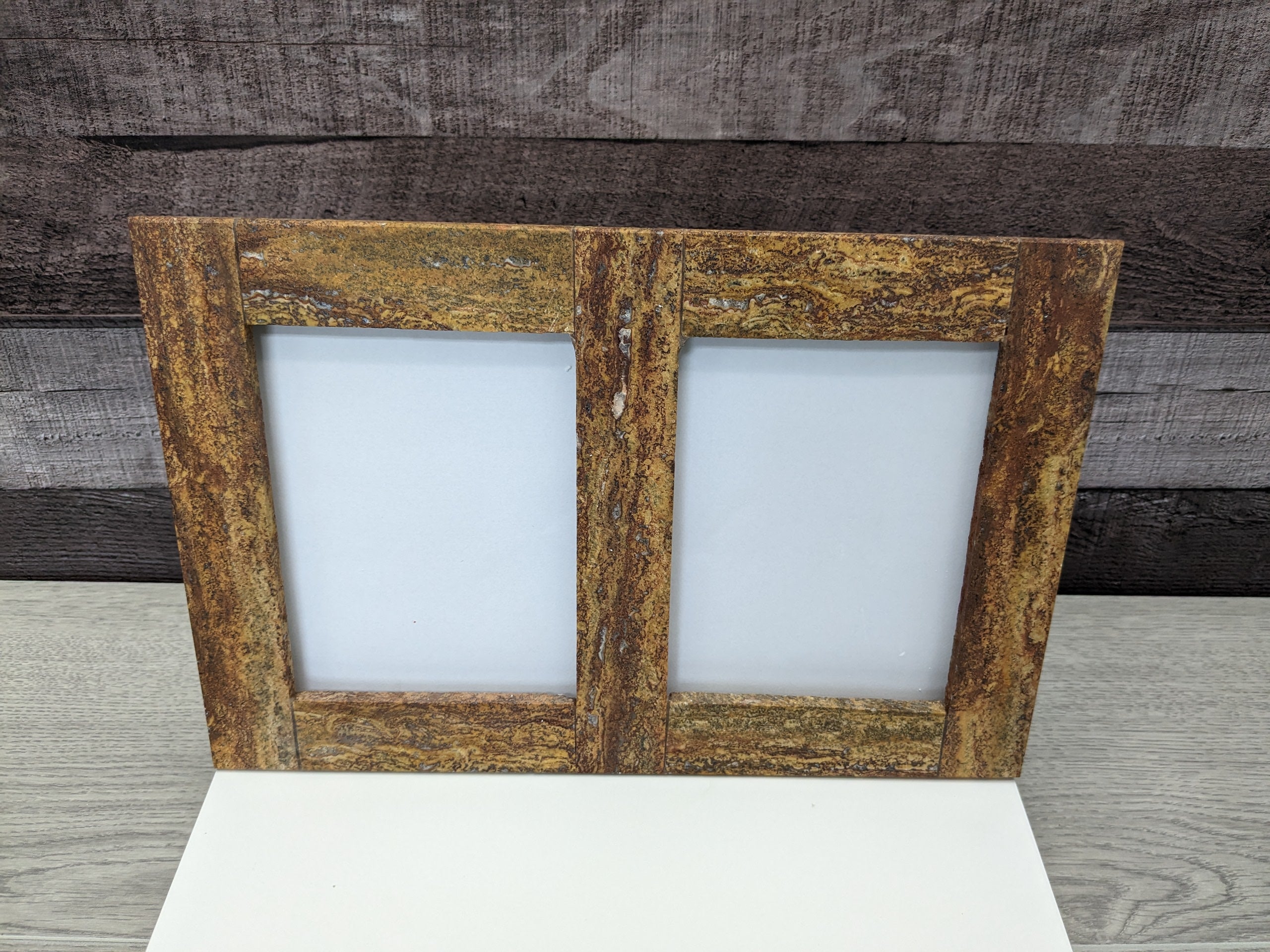 Brown Travertine Double Photo Frame, Stone Artwork Holder, Picture Display Picture Frames Accessories Decor Frames Home
