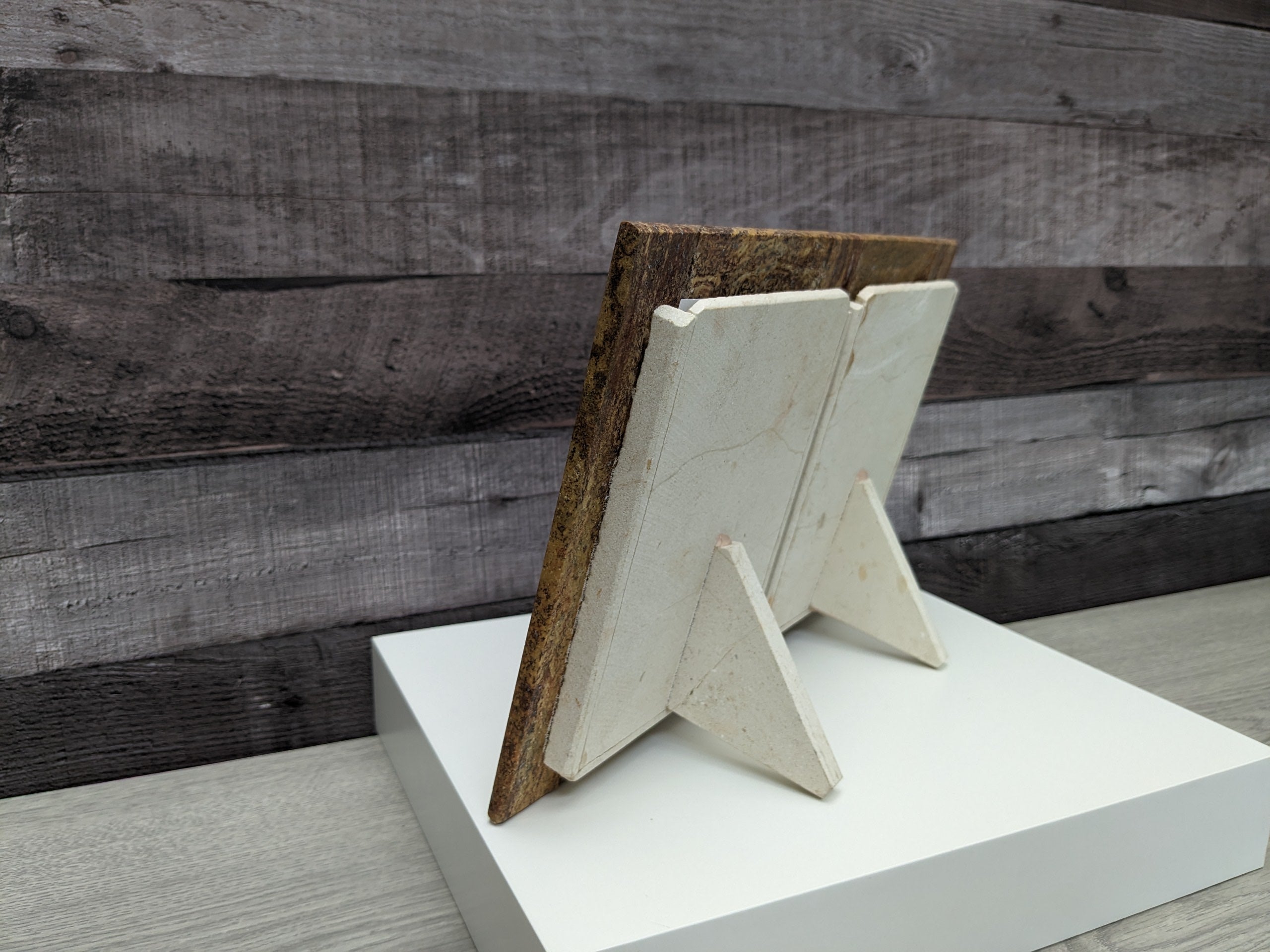 Brown Travertine Double Photo Frame, Stone Artwork Holder, Picture Display Picture Frames Accessories Decor Frames Home