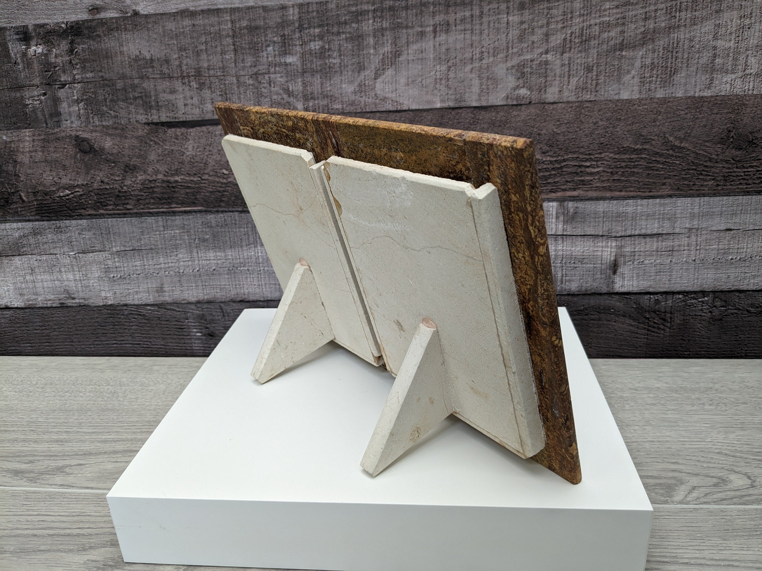 Brown Travertine Double Photo Frame, Stone Artwork Holder, Picture Display Picture Frames Accessories Decor Frames Home