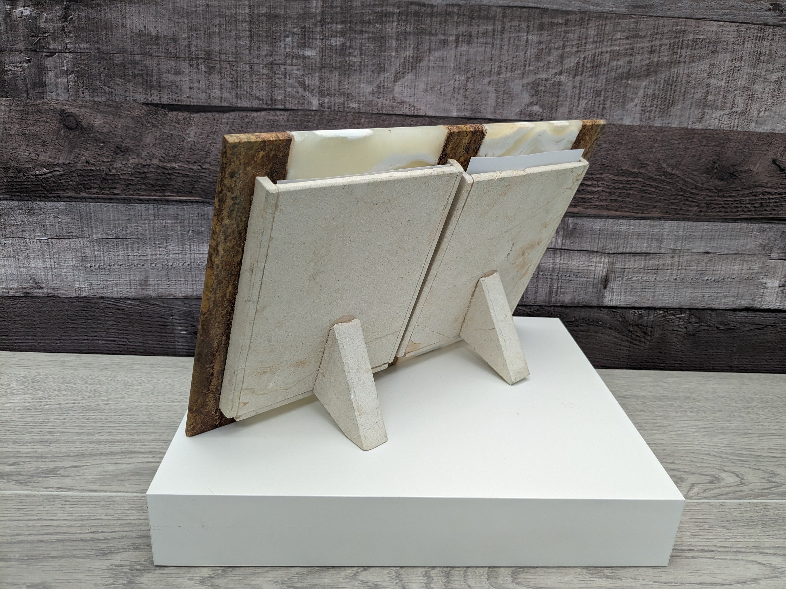 Beige and Brown Onyx and Travertine Photo Frame, Stone Artwork Holder, Picture Display Picture Frames Accessories Decor Frames Home