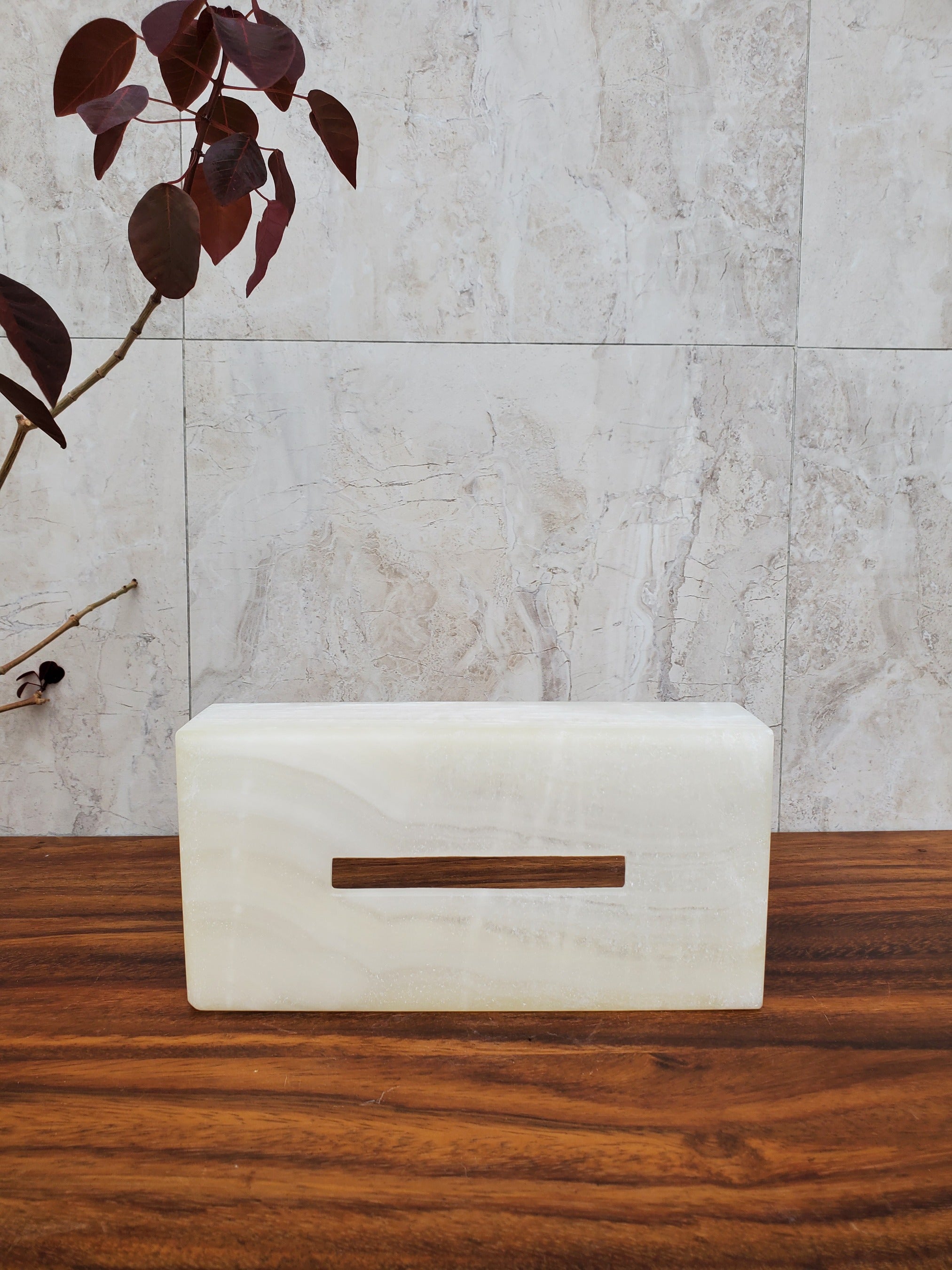 TCRec_13 White Onyx Stone Tissue Box Cover