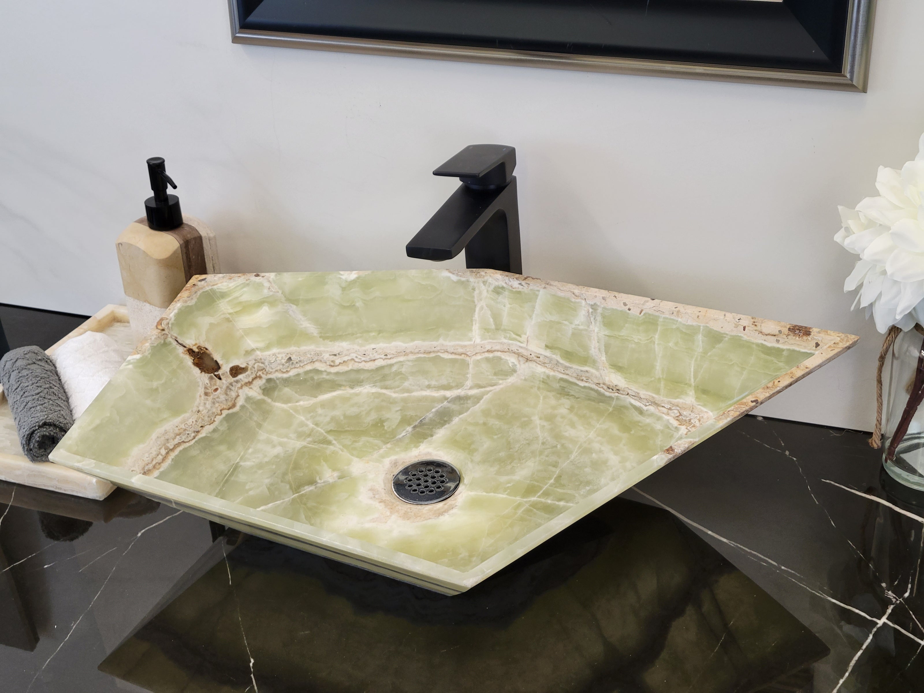 Green Onyx Vessel Bathroom Sink Pentagon