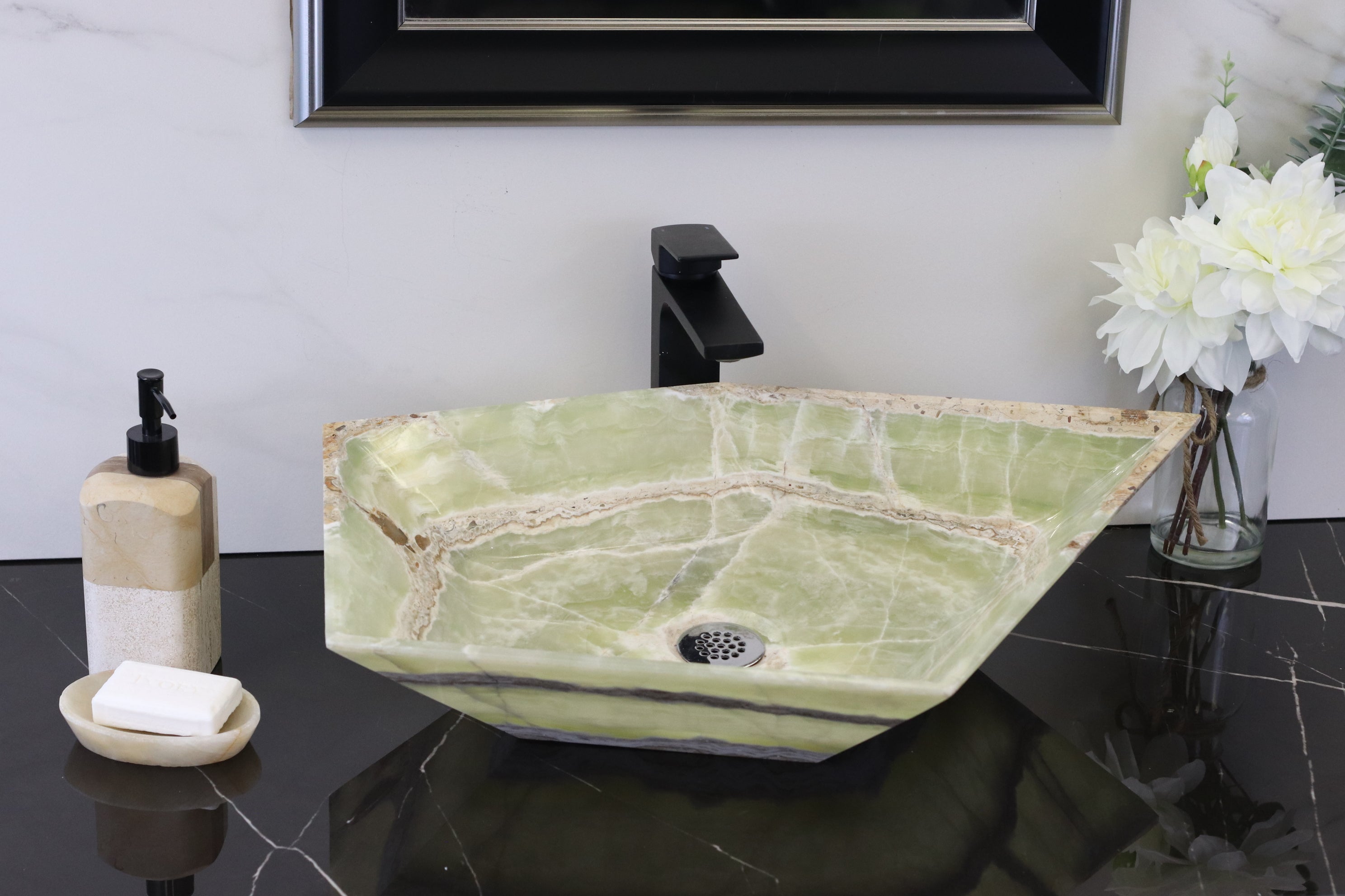 Green Onyx Vessel Bathroom Sink - Pentagon Onyx Sinks Onyx Sinks Sinks