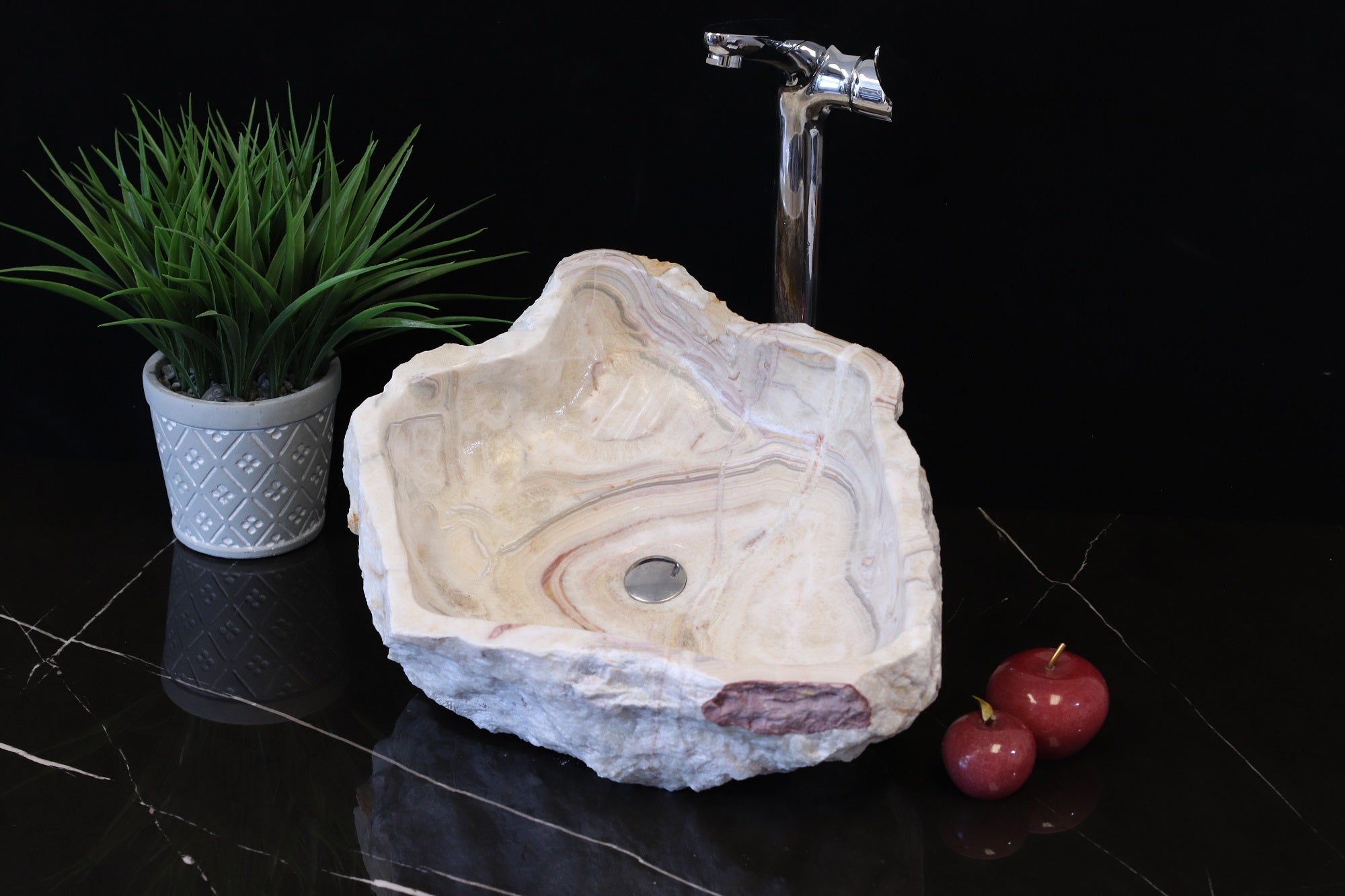 Ivory and Cream Onyx Vessel Sink. A beautiful work of art. We offer fast shipping. Handmade in Mexico. We hand finish, package, and ship from the USA. Buy now at www.felipeandgrace.com. 