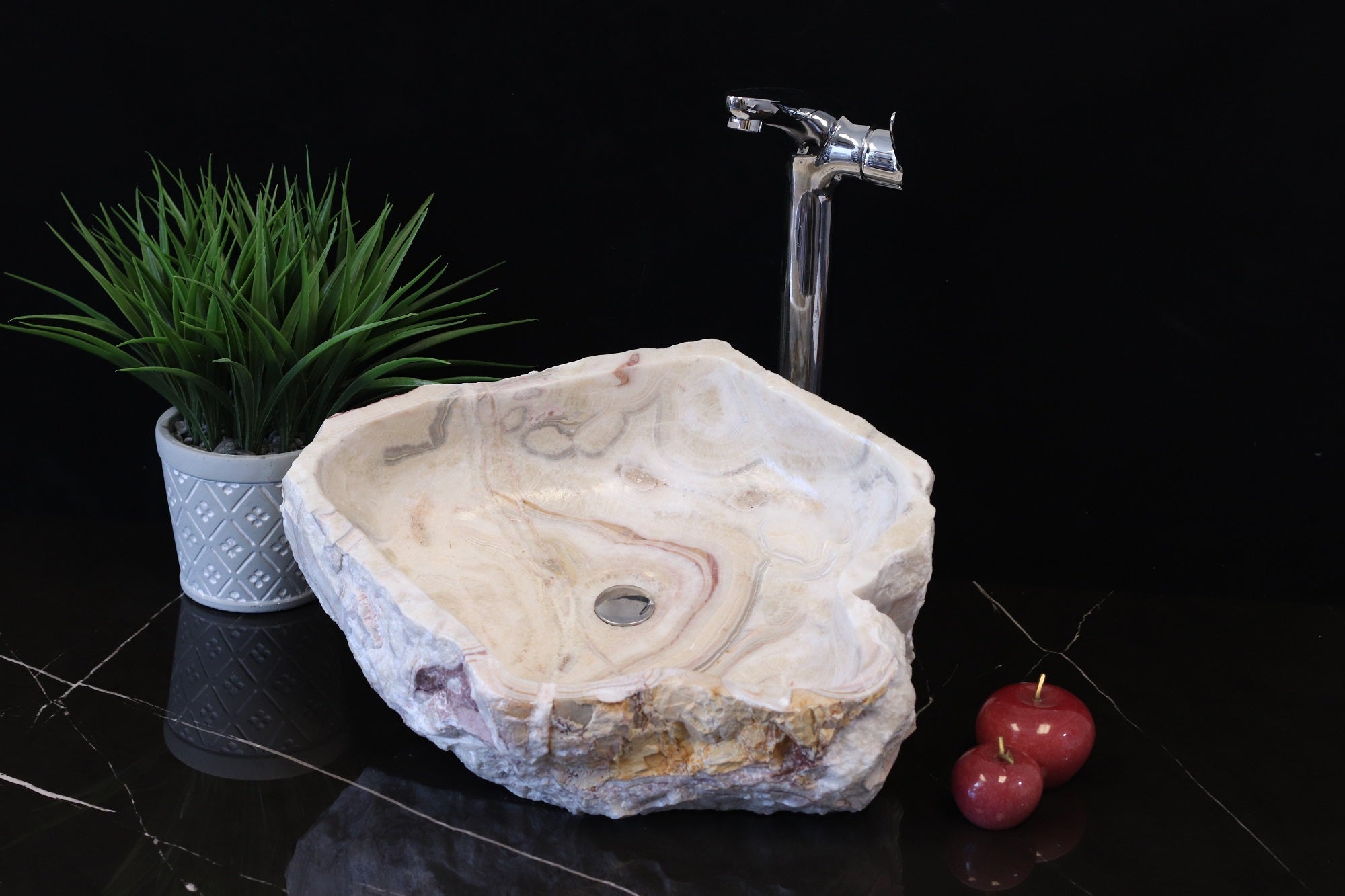 Ivory and Cream Onyx Vessel Sink. A beautiful work of art. We offer fast shipping. Handmade in Mexico. We hand finish, package, and ship from the USA. Buy now at www.felipeandgrace.com. 