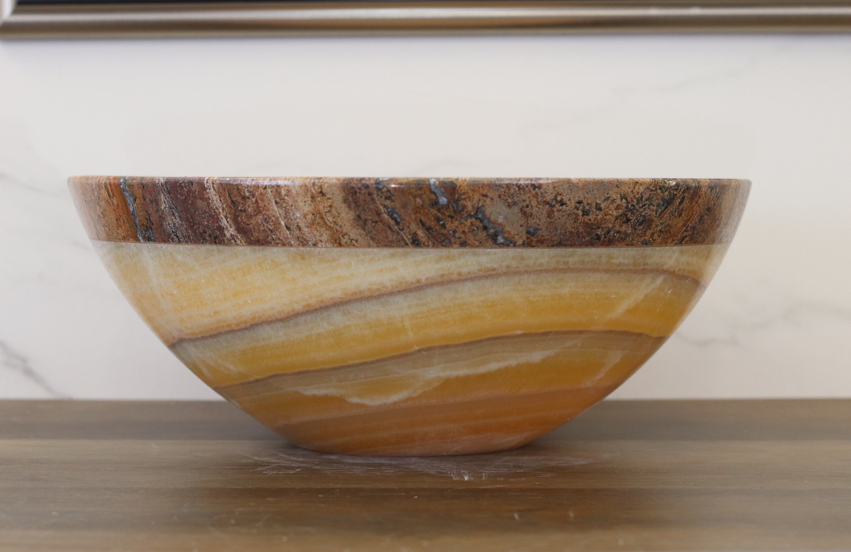 Onyx and Travertine Stone Vessel Sink - Round Bathroom Sinks Onyx Sinks Sinks Travertine Sinks