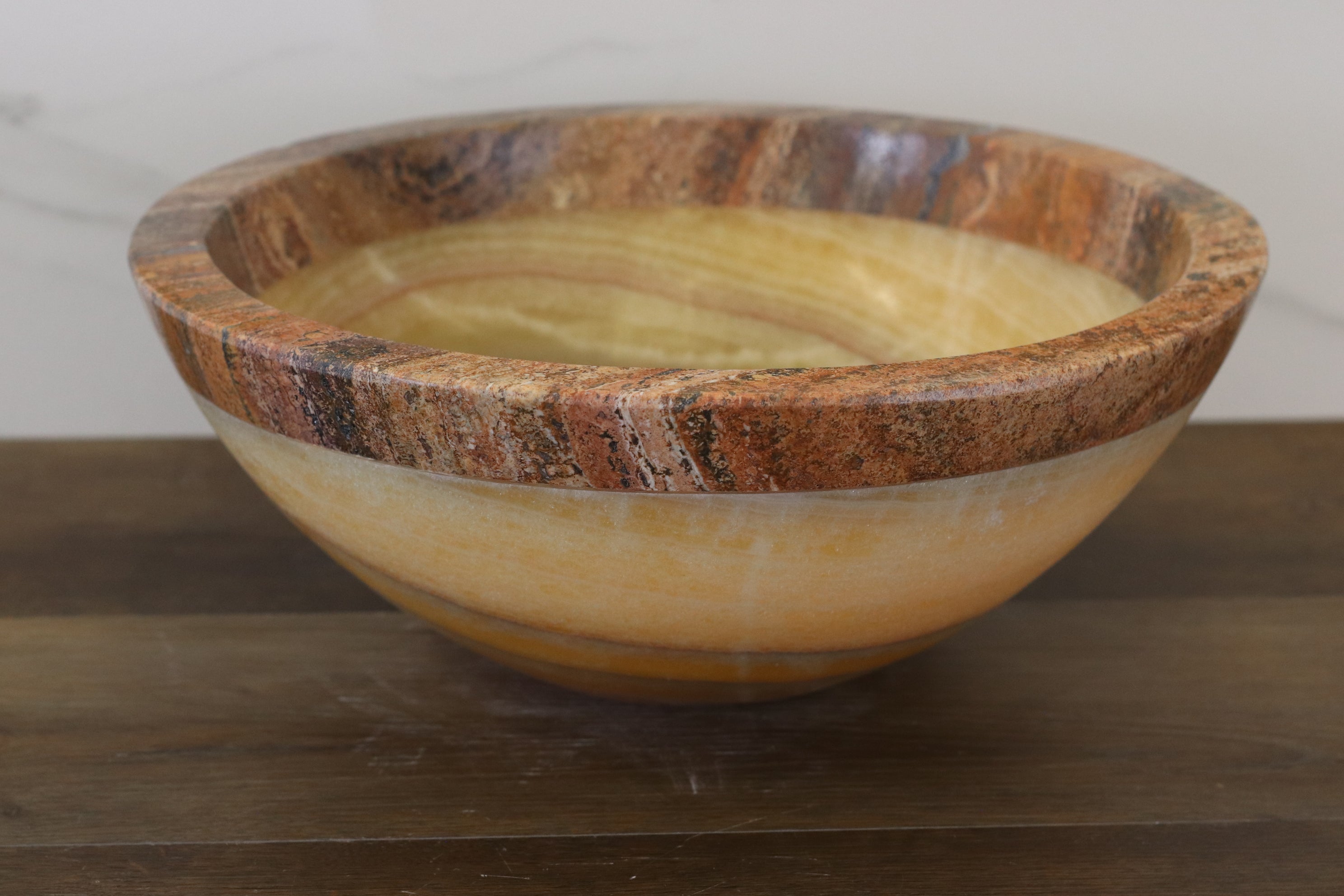Onyx and Travertine Stone Vessel Sink - Round Bathroom Sinks Onyx Sinks Sinks Travertine Sinks