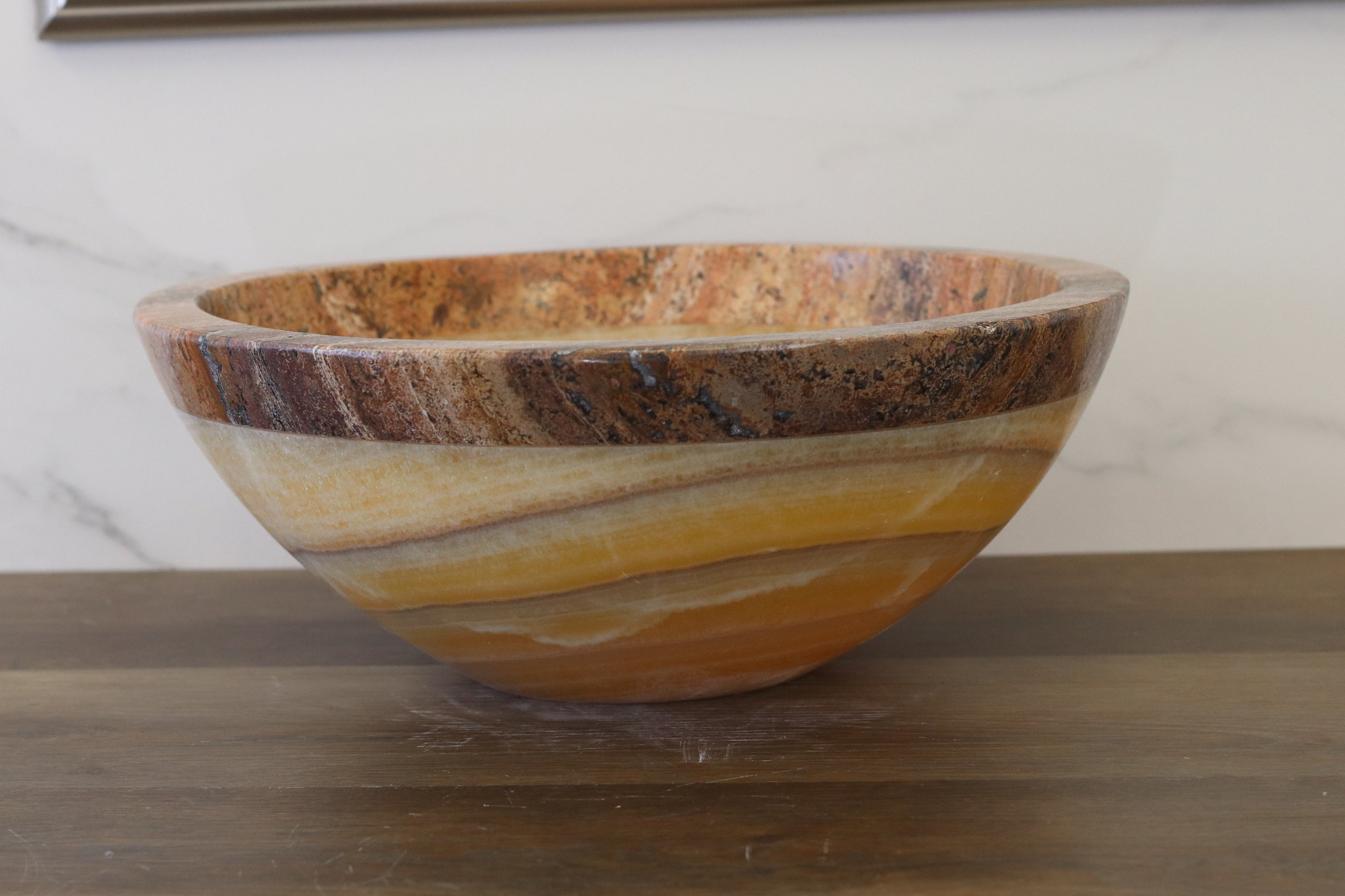 Onyx and Travertine Stone Vessel Sink - Round Bathroom Sinks Onyx Sinks Sinks Travertine Sinks