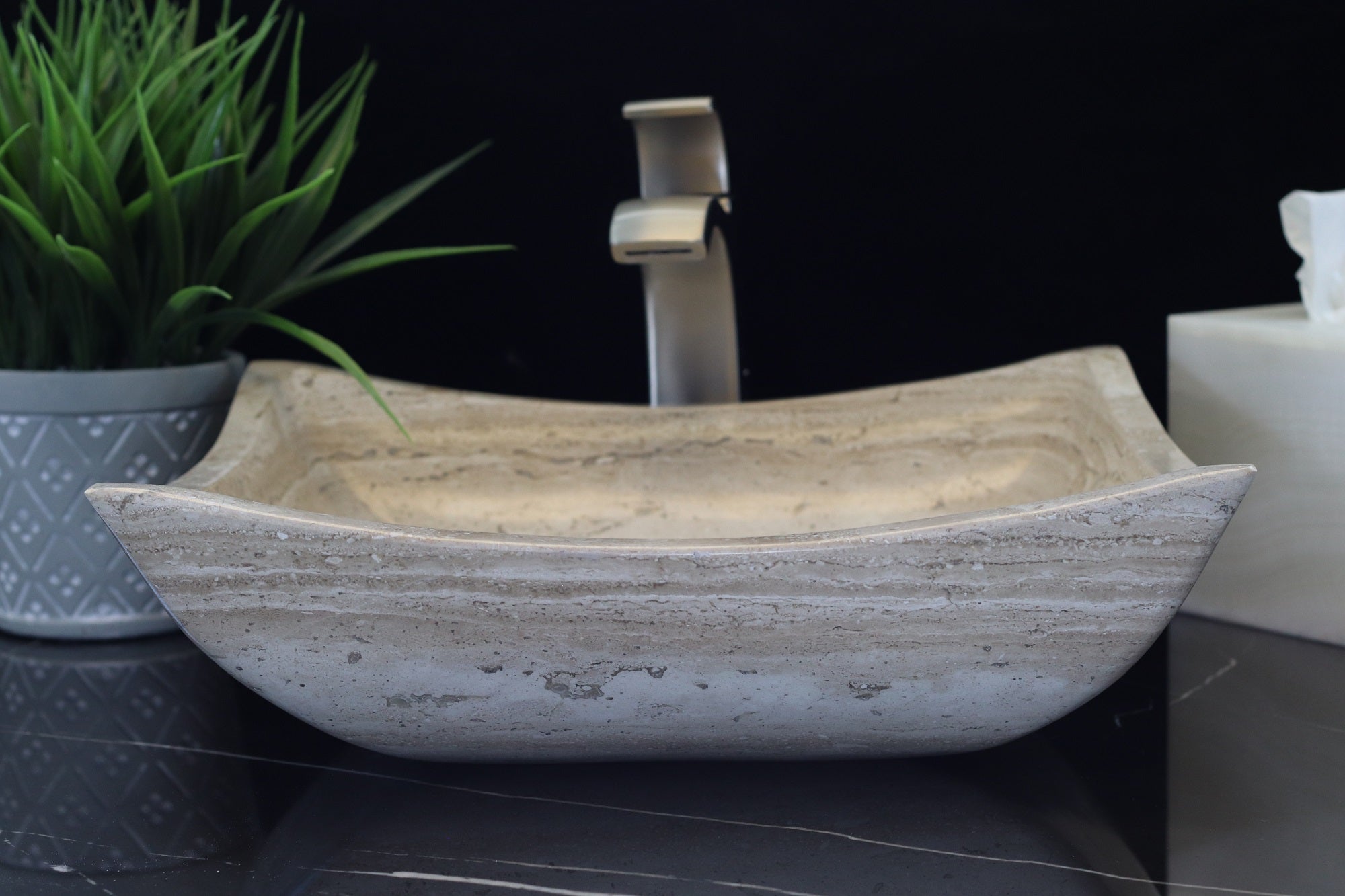 Beige Travertine Limestone Vessel Sink. A beautiful work of art. We offer fast shipping. Handmade in Mexico. We hand finish, package, and ship from the USA. Buy now at www.felipeandgrace.com. 