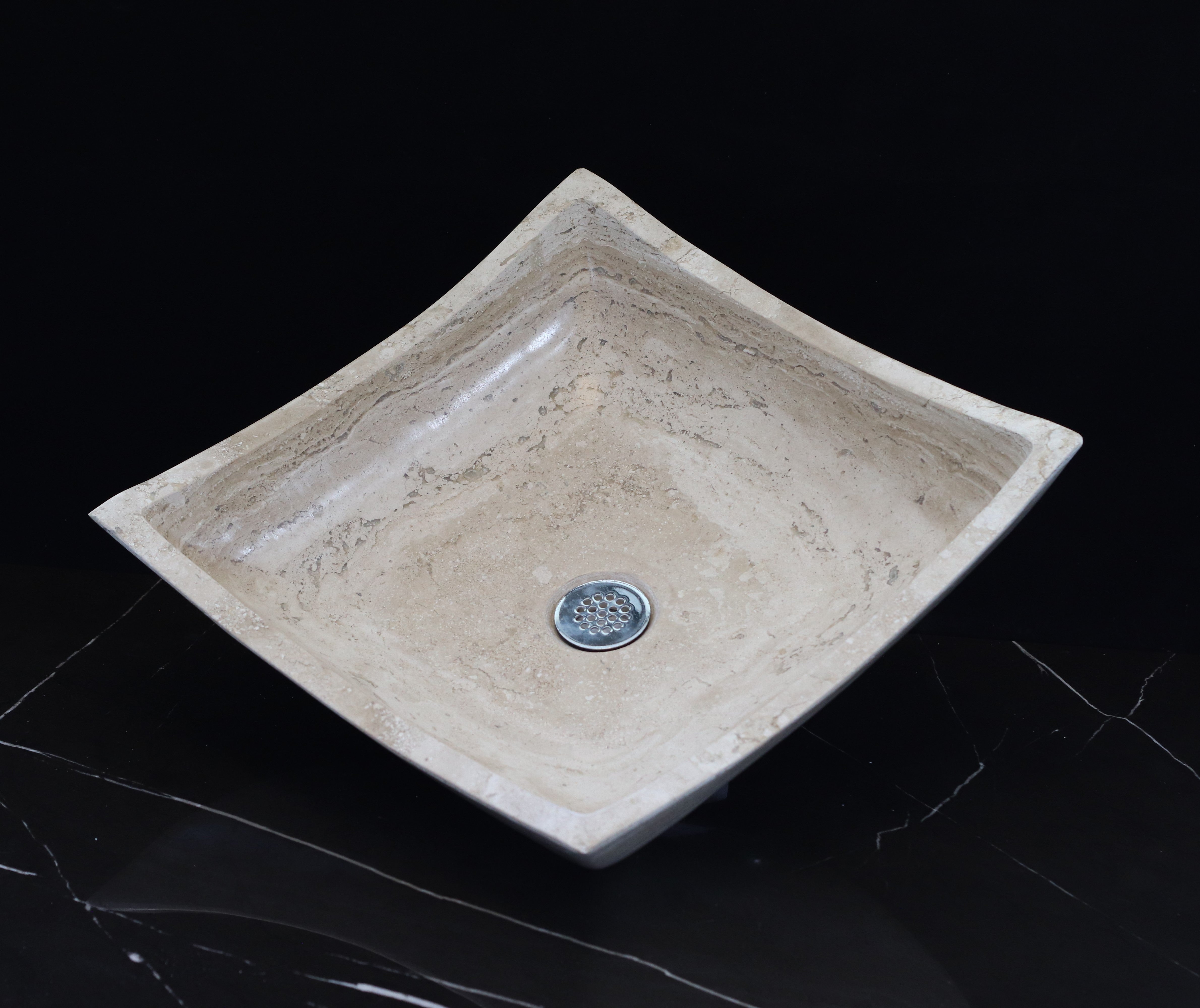 Beige Travertine Limestone Vessel Sink. A beautiful work of art. We offer fast shipping. Handmade in Mexico. We hand finish, package, and ship from the USA. Buy now at www.felipeandgrace.com. 