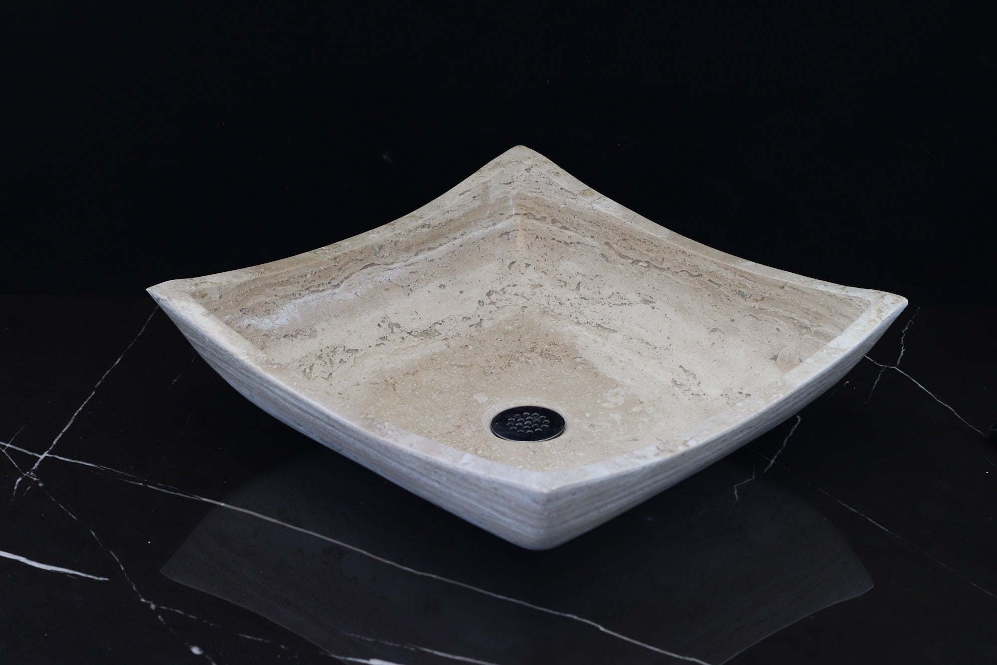 Beige Travertine Limestone Vessel Sink. A beautiful work of art. We offer fast shipping. Handmade in Mexico. We hand finish, package, and ship from the USA. Buy now at www.felipeandgrace.com. 