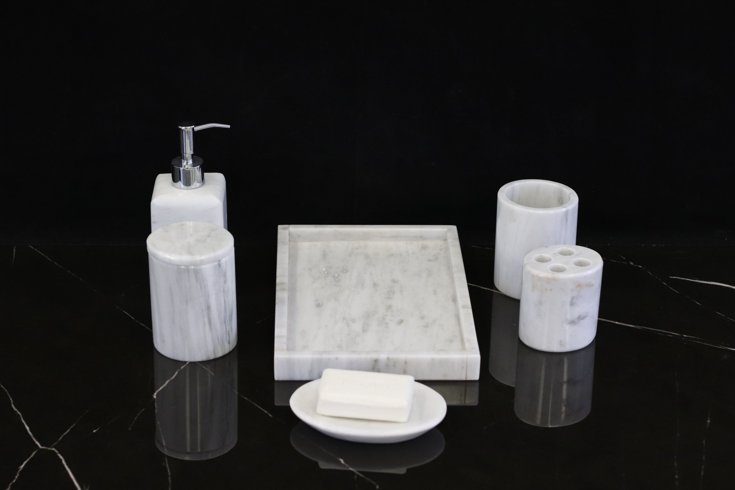 Carrara Marble Bathroom Accessory Set