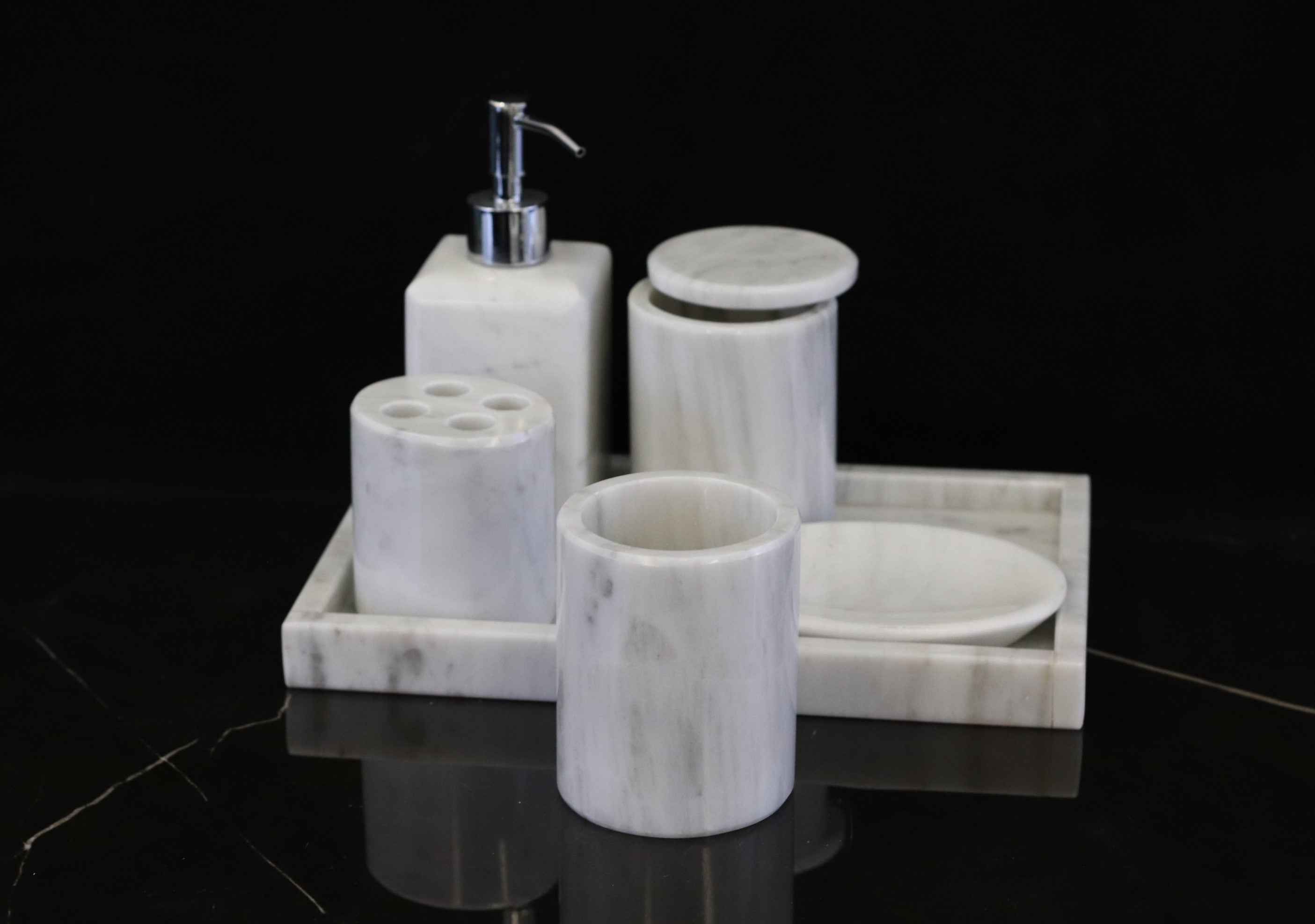 Carrara Marble Bathroom Accessory Set