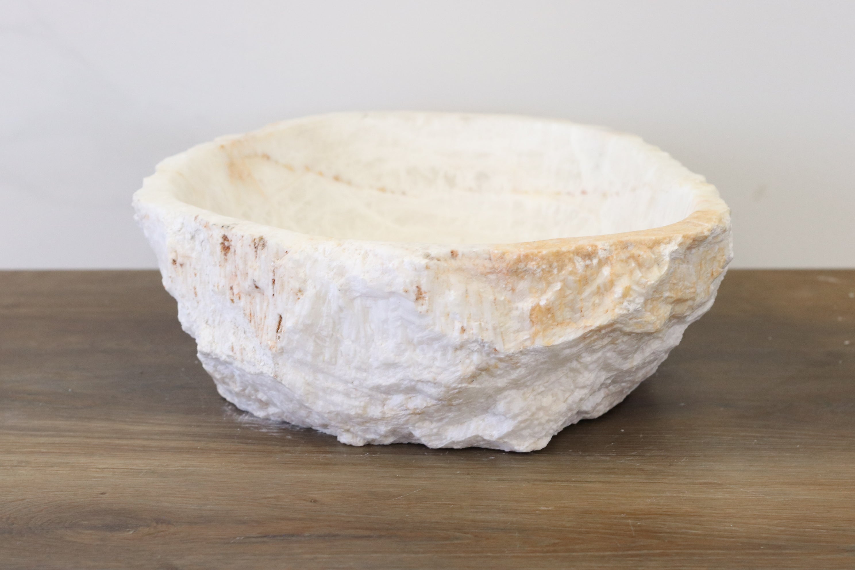 White Round Onyx Vessel Sink. A beautiful work of art. We offer fast shipping. Handmade in Mexico. We hand finish, package, and ship from the USA. Buy now at www.felipeandgrace.com. 