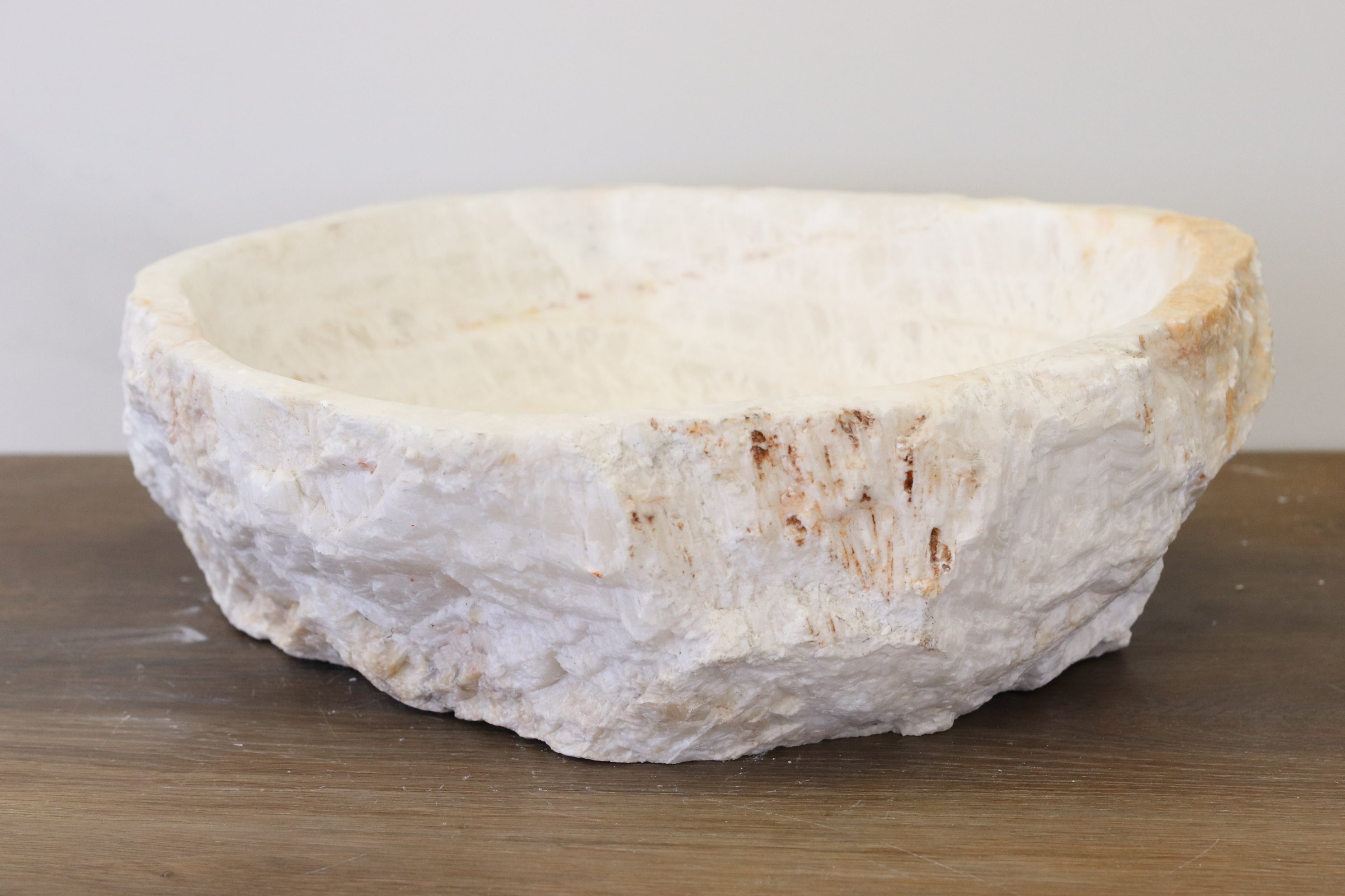 White Round Onyx Vessel Sink. A beautiful work of art. We offer fast shipping. Handmade in Mexico. We hand finish, package, and ship from the USA. Buy now at www.felipeandgrace.com. 
