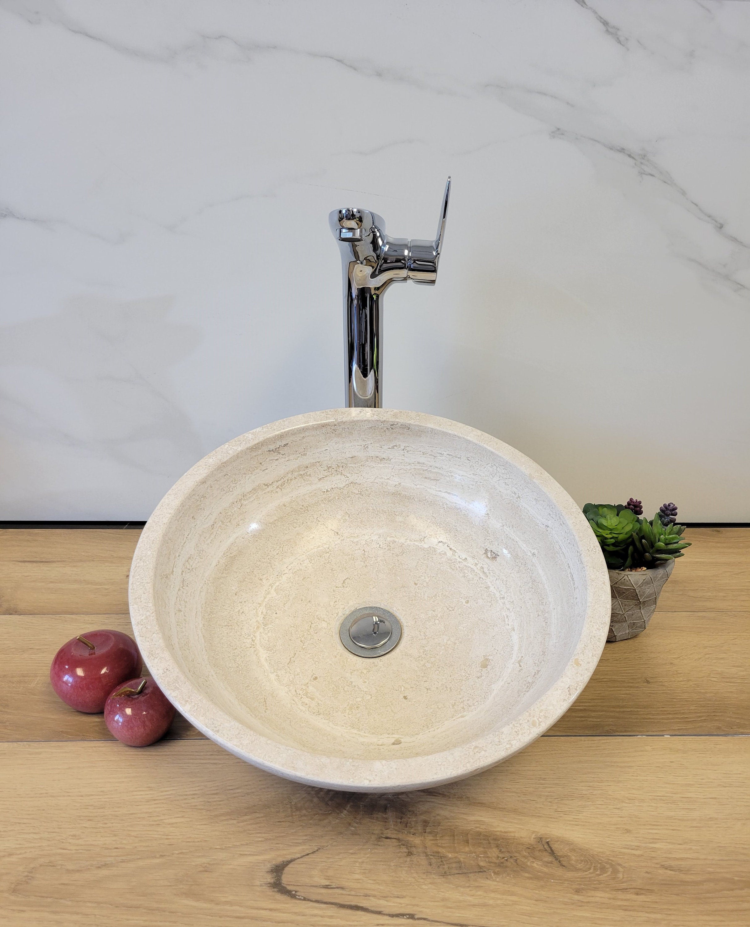 Round Travertine Vessel Bathroom Sink