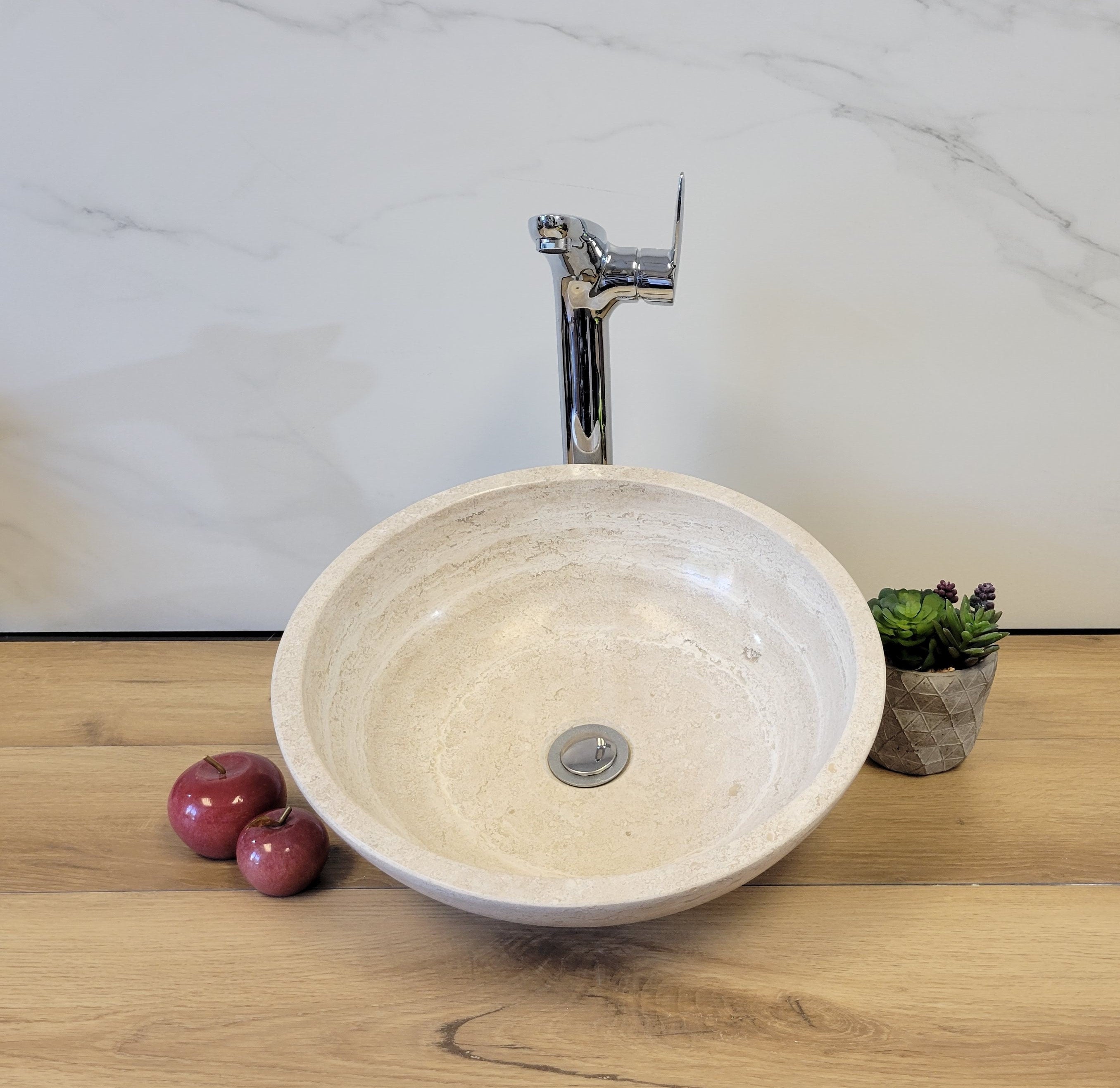 Round Travertine Vessel Bathroom Sink